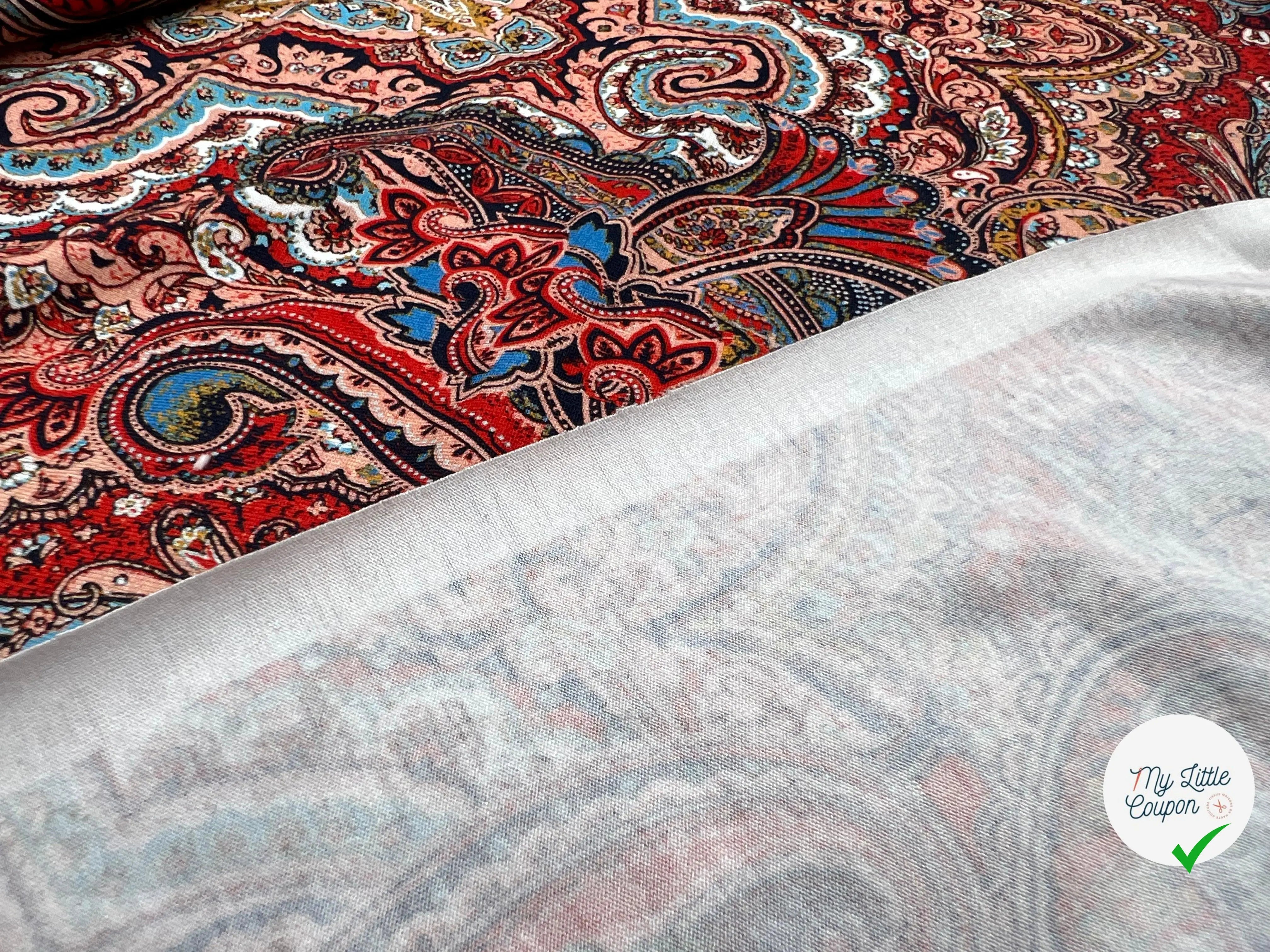 JERSEY EXTENSIBLE IMPRIMÉ MERVEILLES DU KASHMIR - My Little Coupon - tissu - coudre