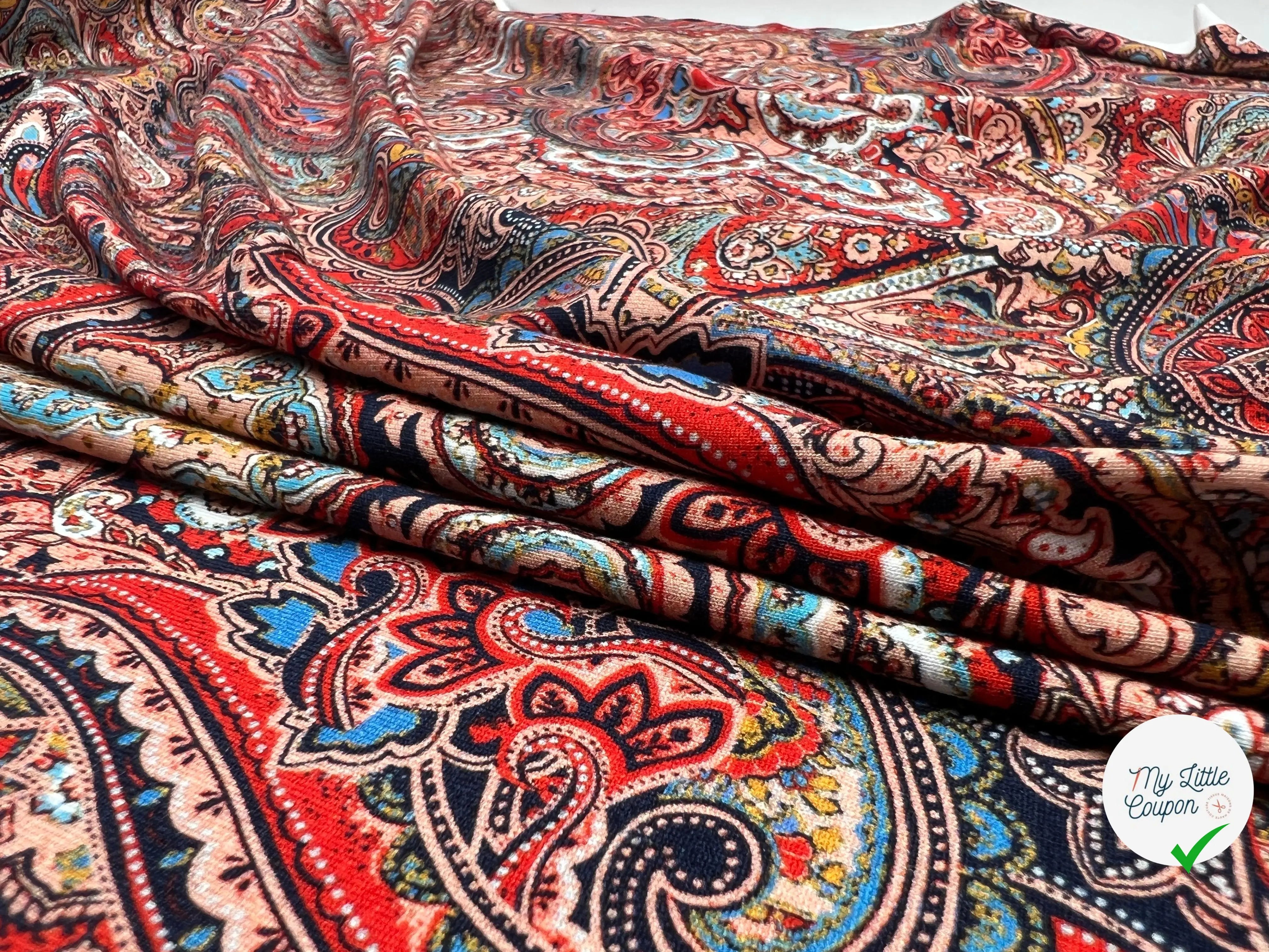 JERSEY EXTENSIBLE IMPRIMÉ MERVEILLES DU KASHMIR - My Little Coupon - tissu - coudre