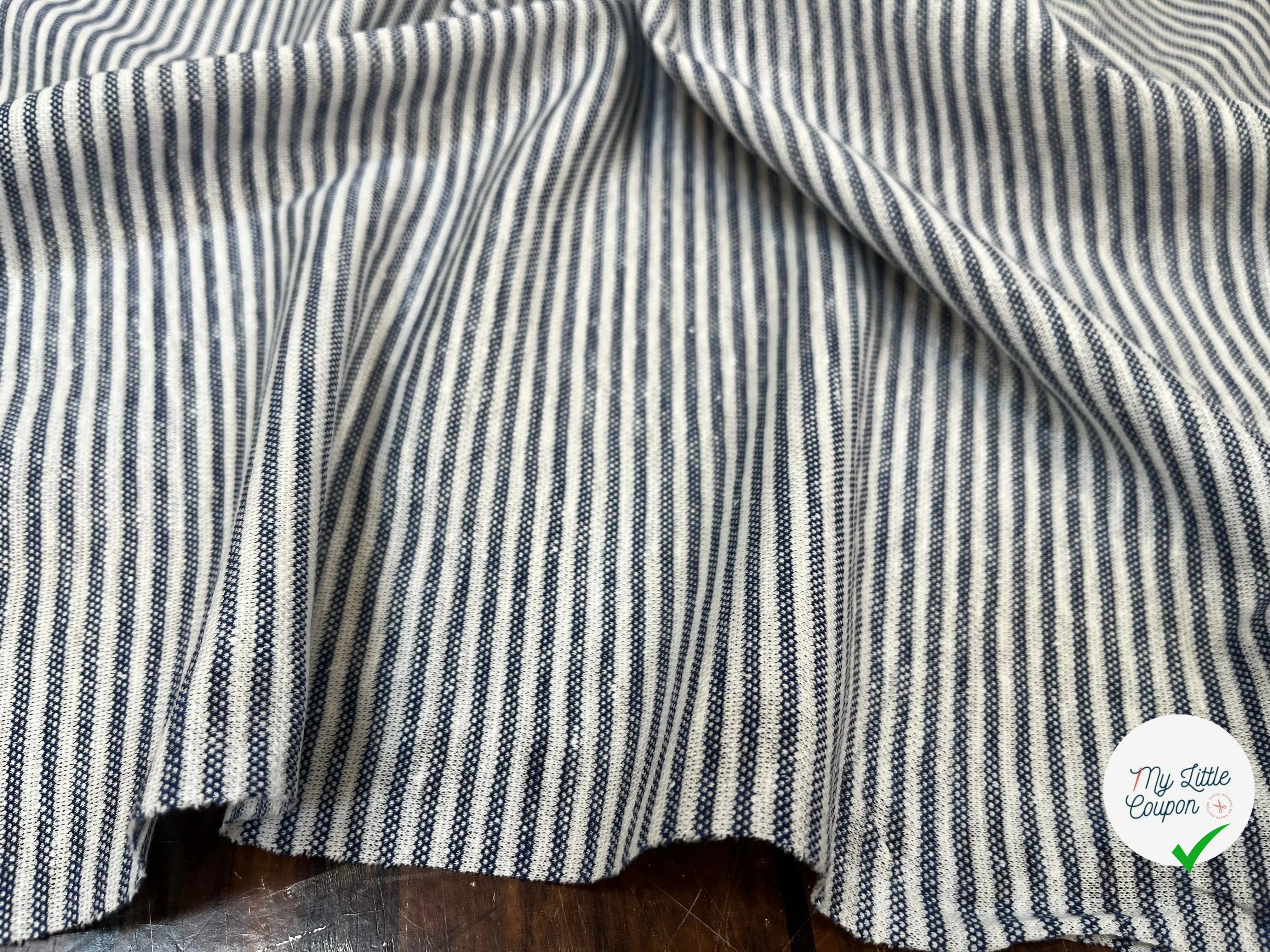 JERSEY MAILLE À RAYURES EPAISSES BLEU JEAN - My Little Coupon