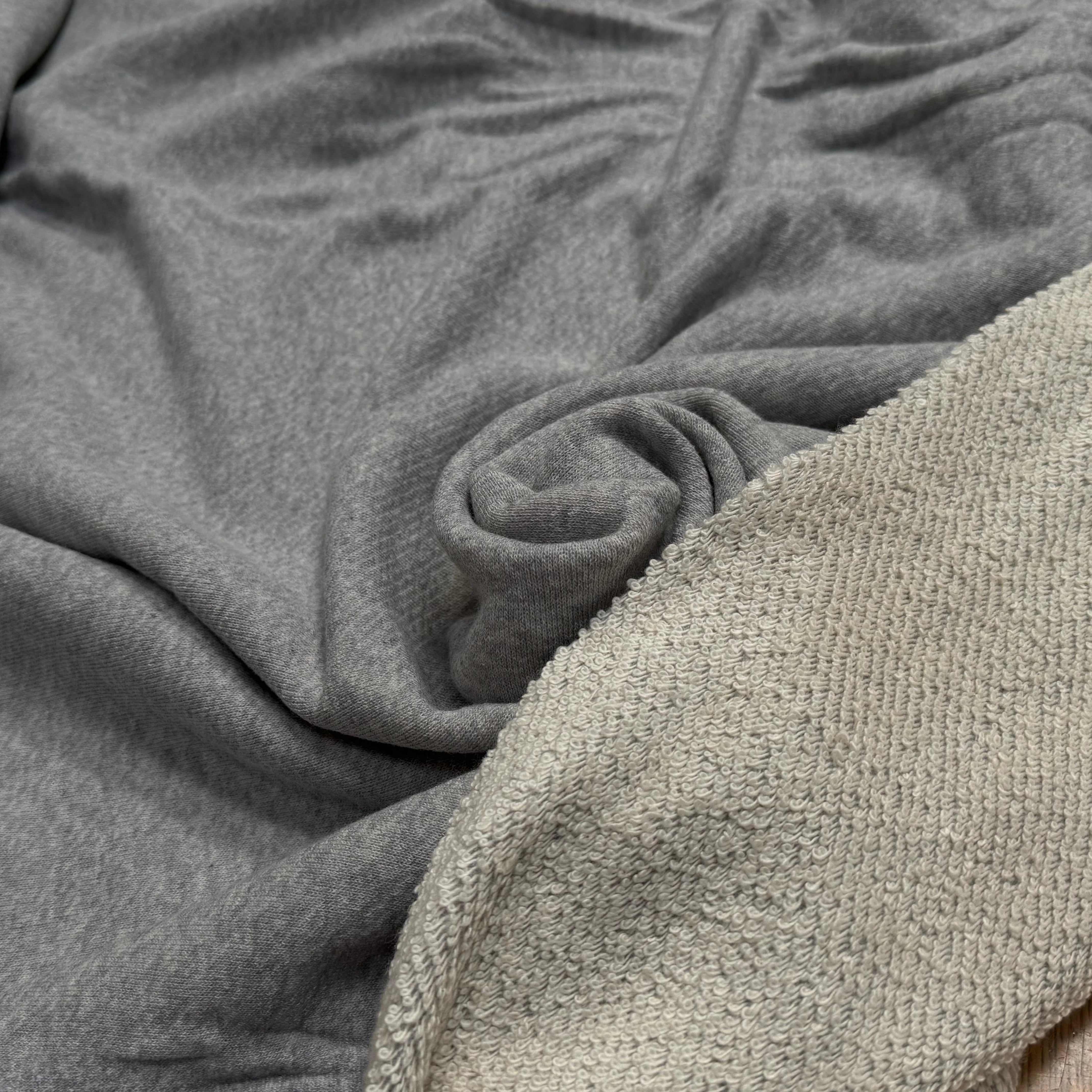 JERSEY MOLLETON COTON SWEAT GRIS ÉCRU ULTRA STRETCH - My Little Coupon