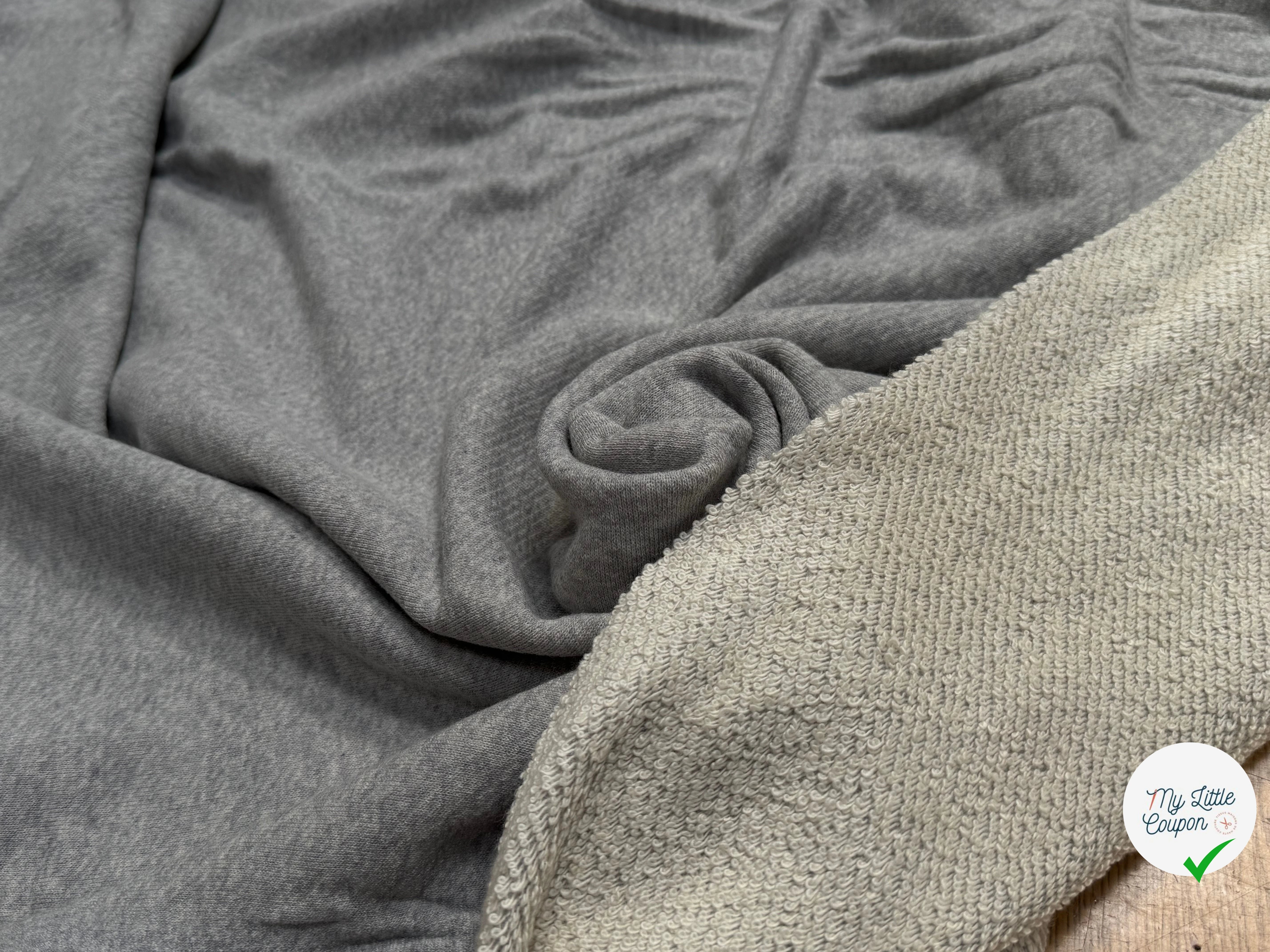 JERSEY MOLLETON COTON SWEAT GRIS ÉCRU ULTRA STRETCH - My Little Coupon