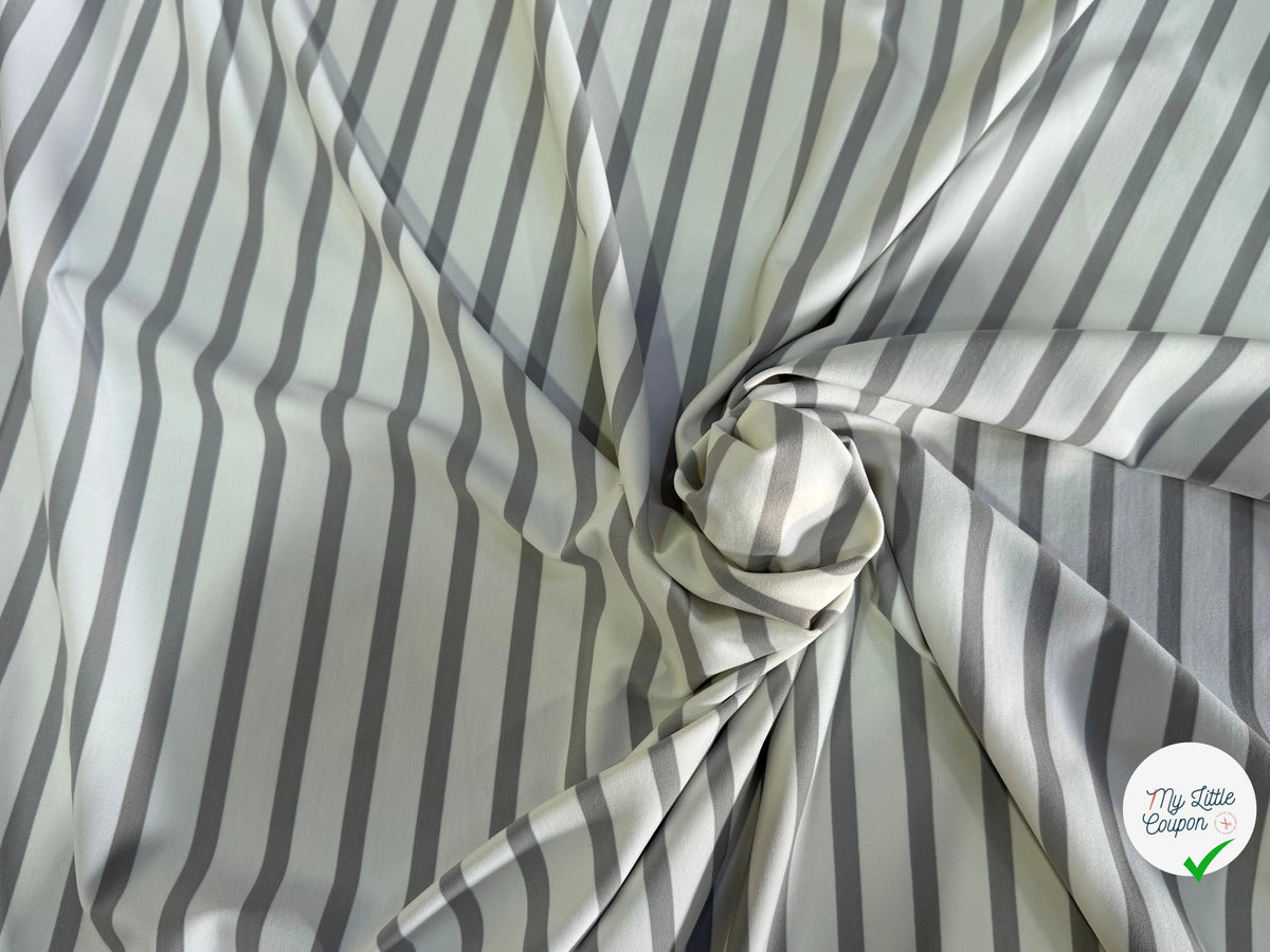 JERSEY PEAU DE PÊCHE ULTRA STRETCH RAYURES BLANC ET GRIS FABRICATION RÉGION DE TROYES 🇫🇷 - My Little Coupon
