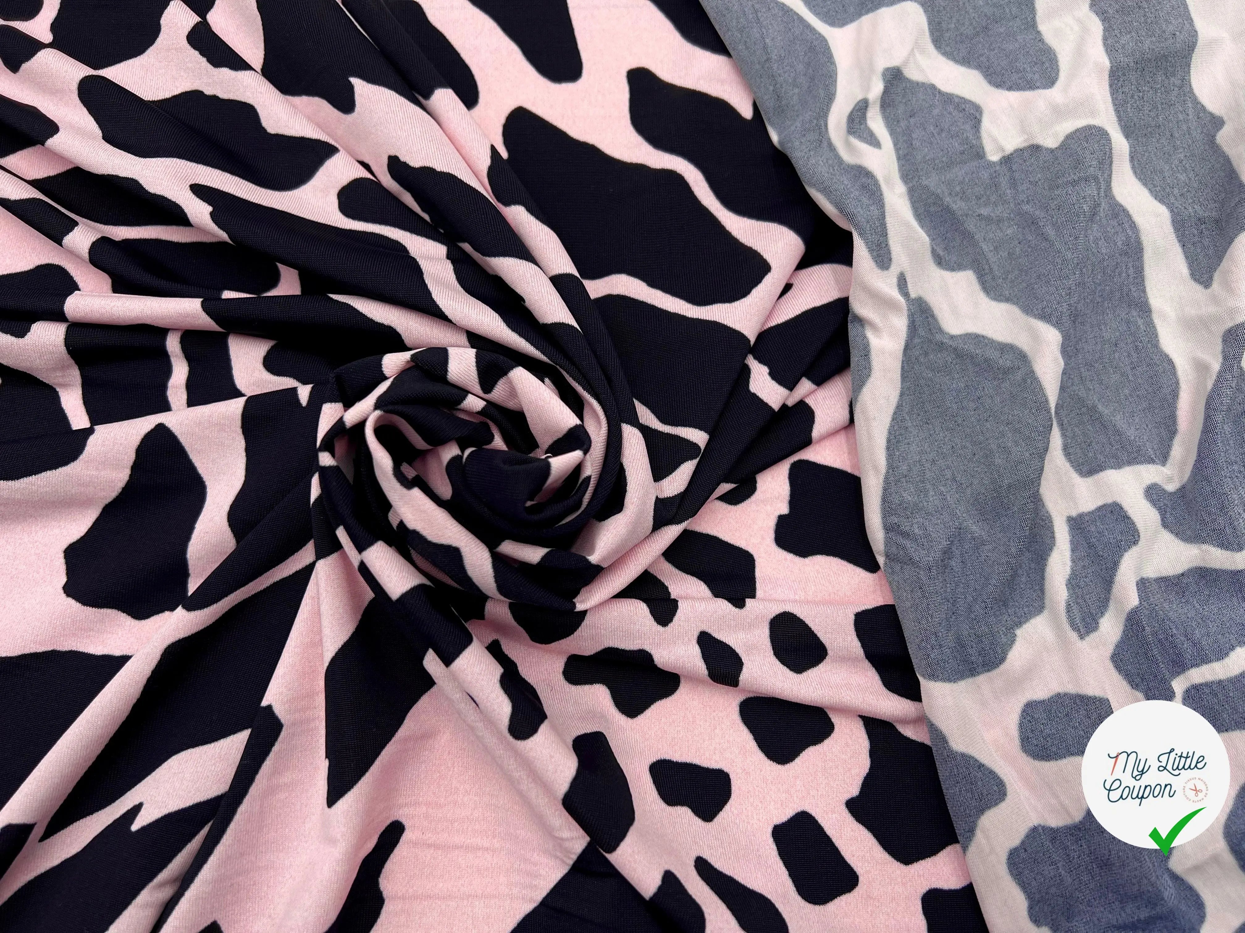 JERSEY QUALITÉ COUTURE FLUIDE GIRAFE FOND ROSE - My Little Coupon - tissu - coudre