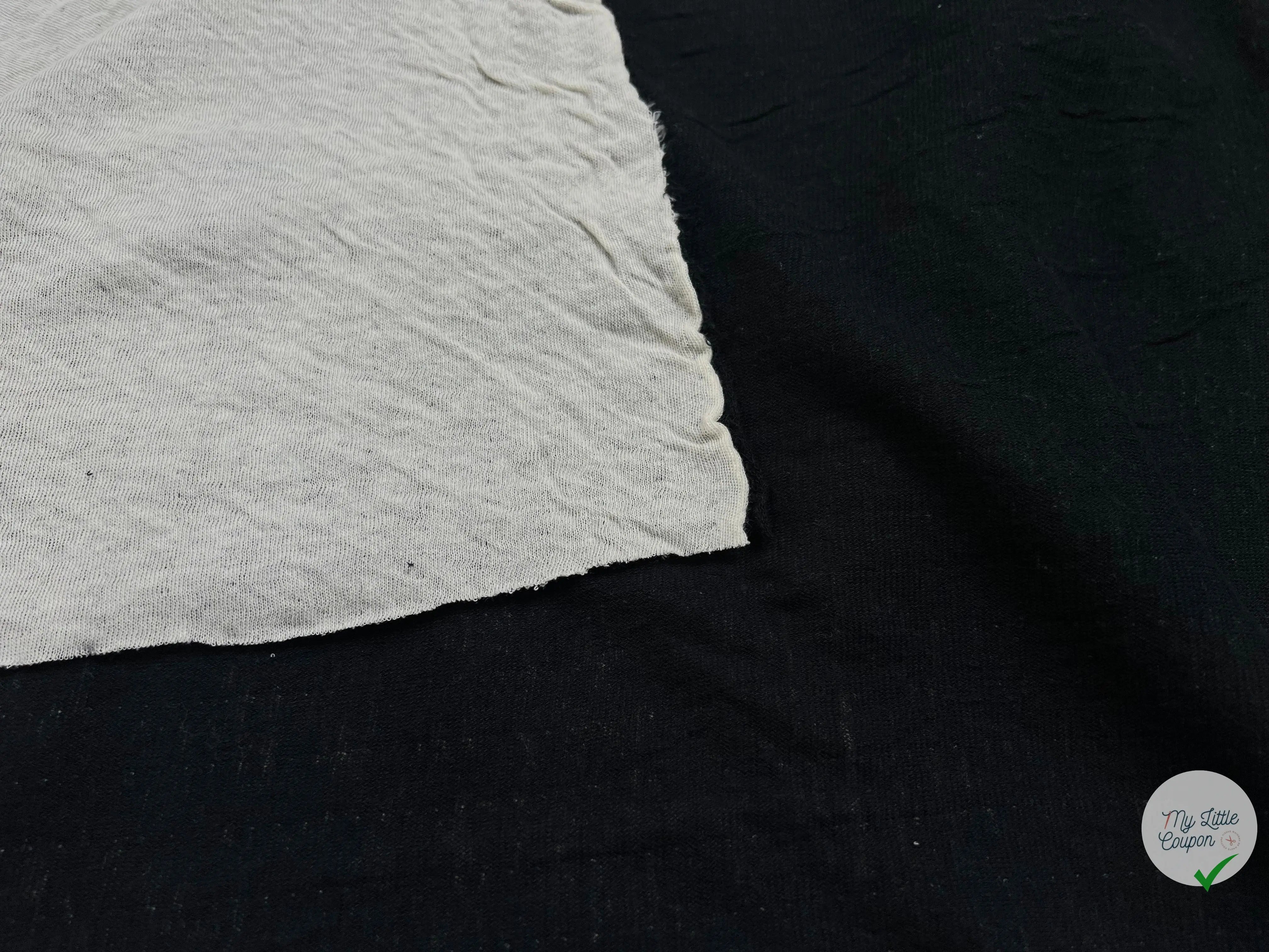 JERSEY REVERSIBLE LÉGÉREMENT FROISSÉ CONTRECOLLÉ NOIR ET BLANC CASSÉ - coupon de tissu de 3 mètres - My Little Coupon - tissu - coudre