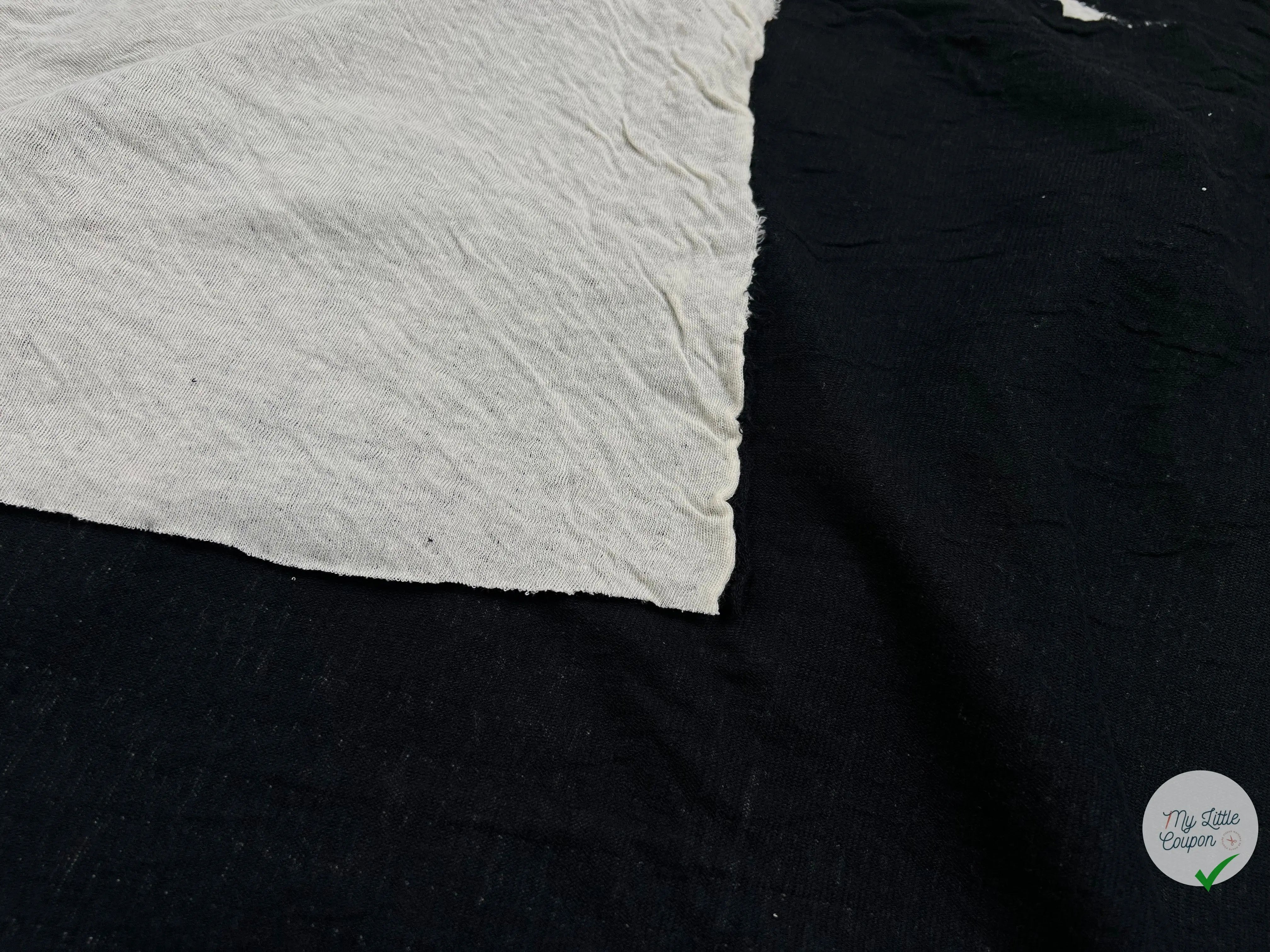 JERSEY REVERSIBLE LÉGÉREMENT FROISSÉ CONTRECOLLÉ NOIR ET BLANC CASSÉ - coupon de tissu de 3 mètres - My Little Coupon - tissu - coudre