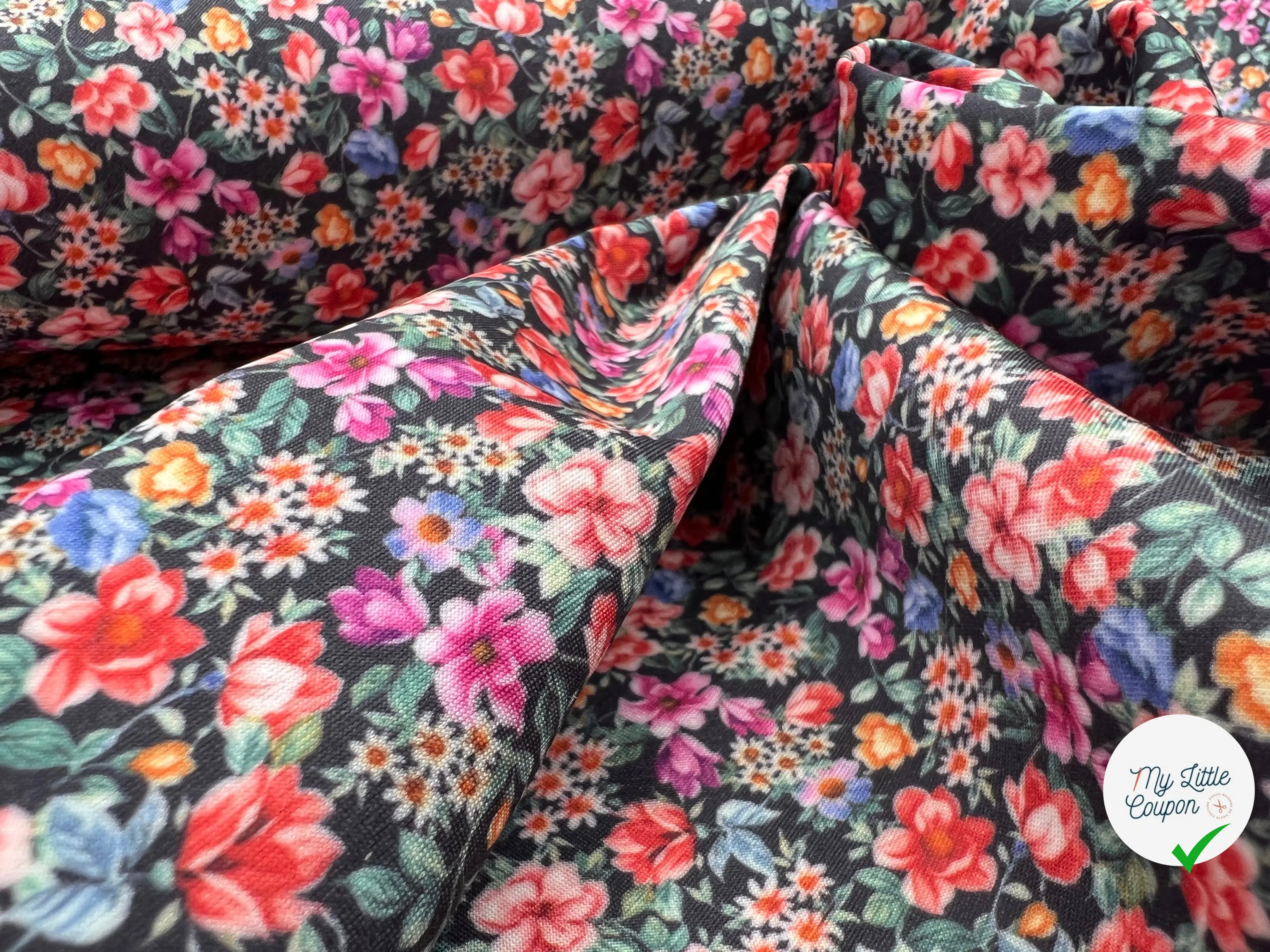 JERSEY STRETCH PETITES FLEURS MIGNONETTES FOND NOIR - My Little Coupon - tissu - coudre