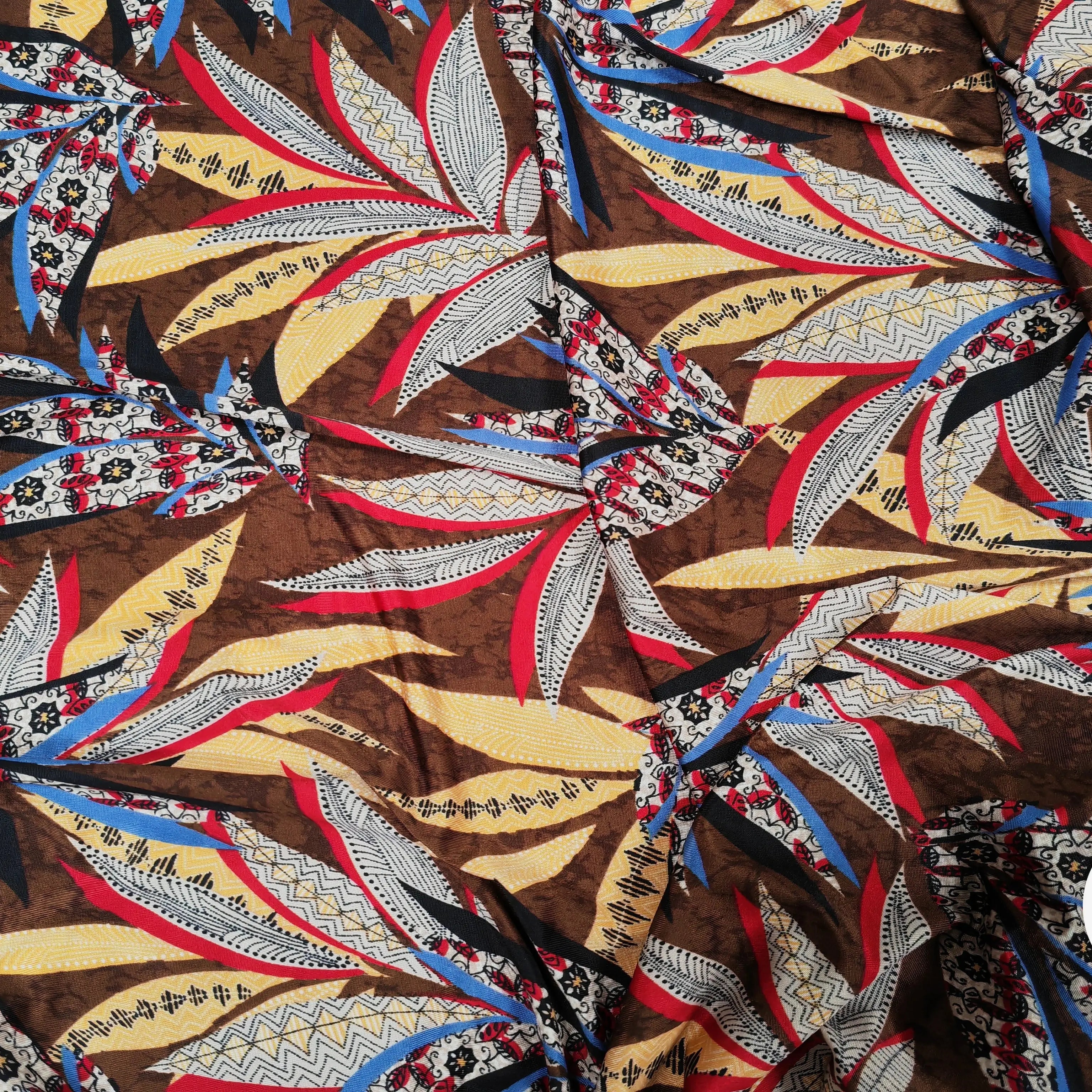 JERSEY VENEZIA FEUILLAGES GÉOMÉTRIQUE FOND MARRON - My Little Coupon