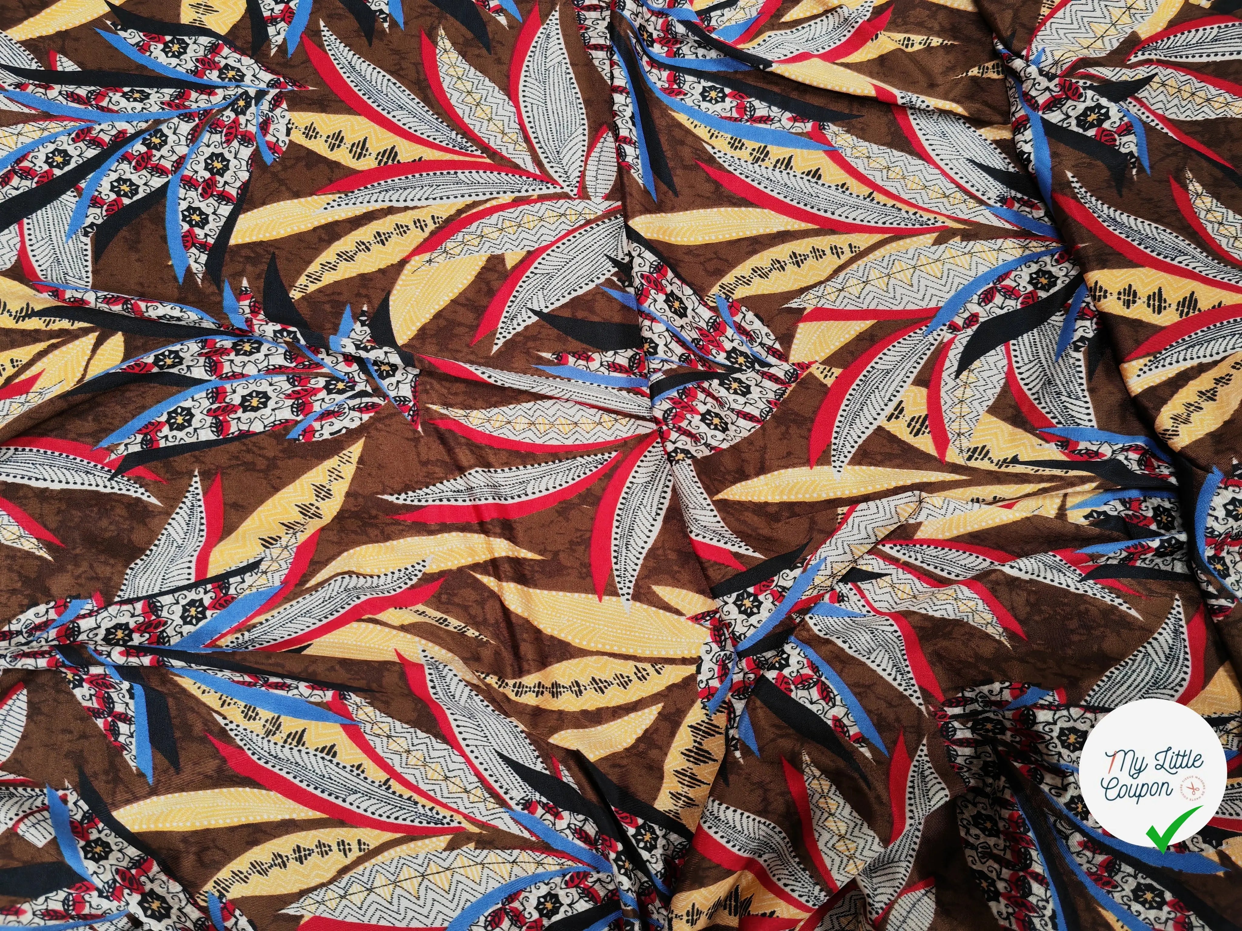 JERSEY VENEZIA FEUILLAGES GÉOMÉTRIQUE FOND MARRON - My Little Coupon