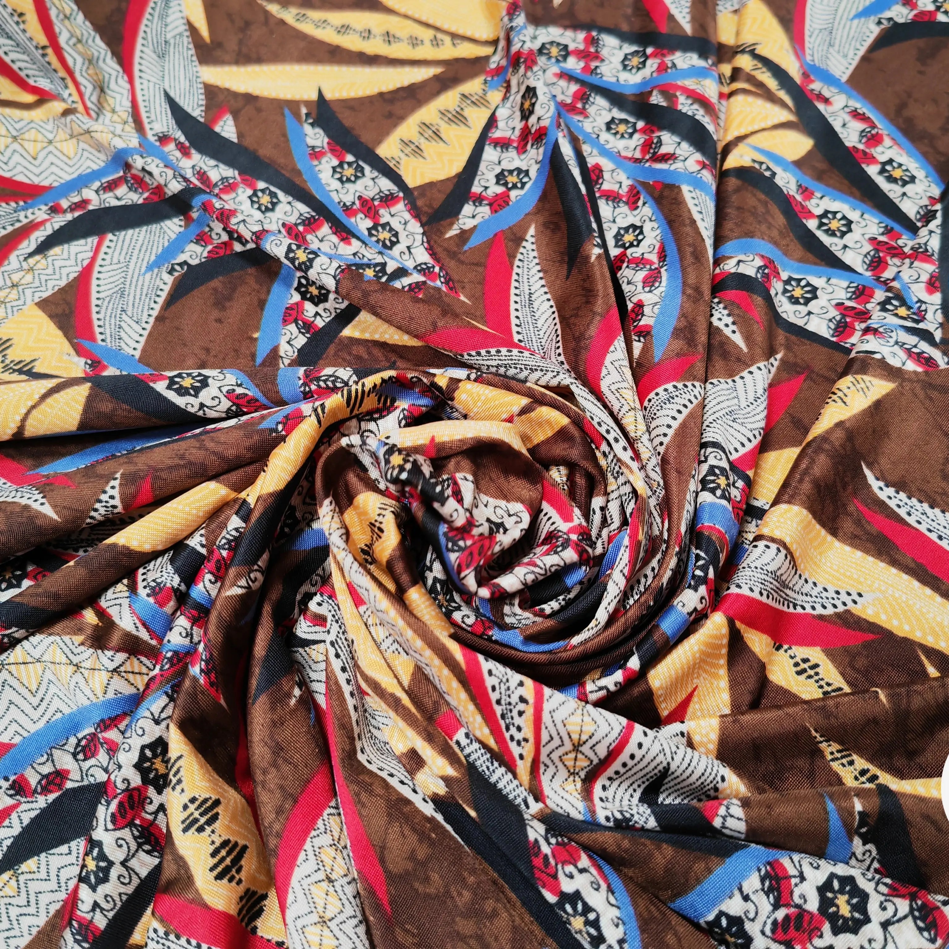 JERSEY VENEZIA FEUILLAGES GÉOMÉTRIQUE FOND MARRON - My Little Coupon