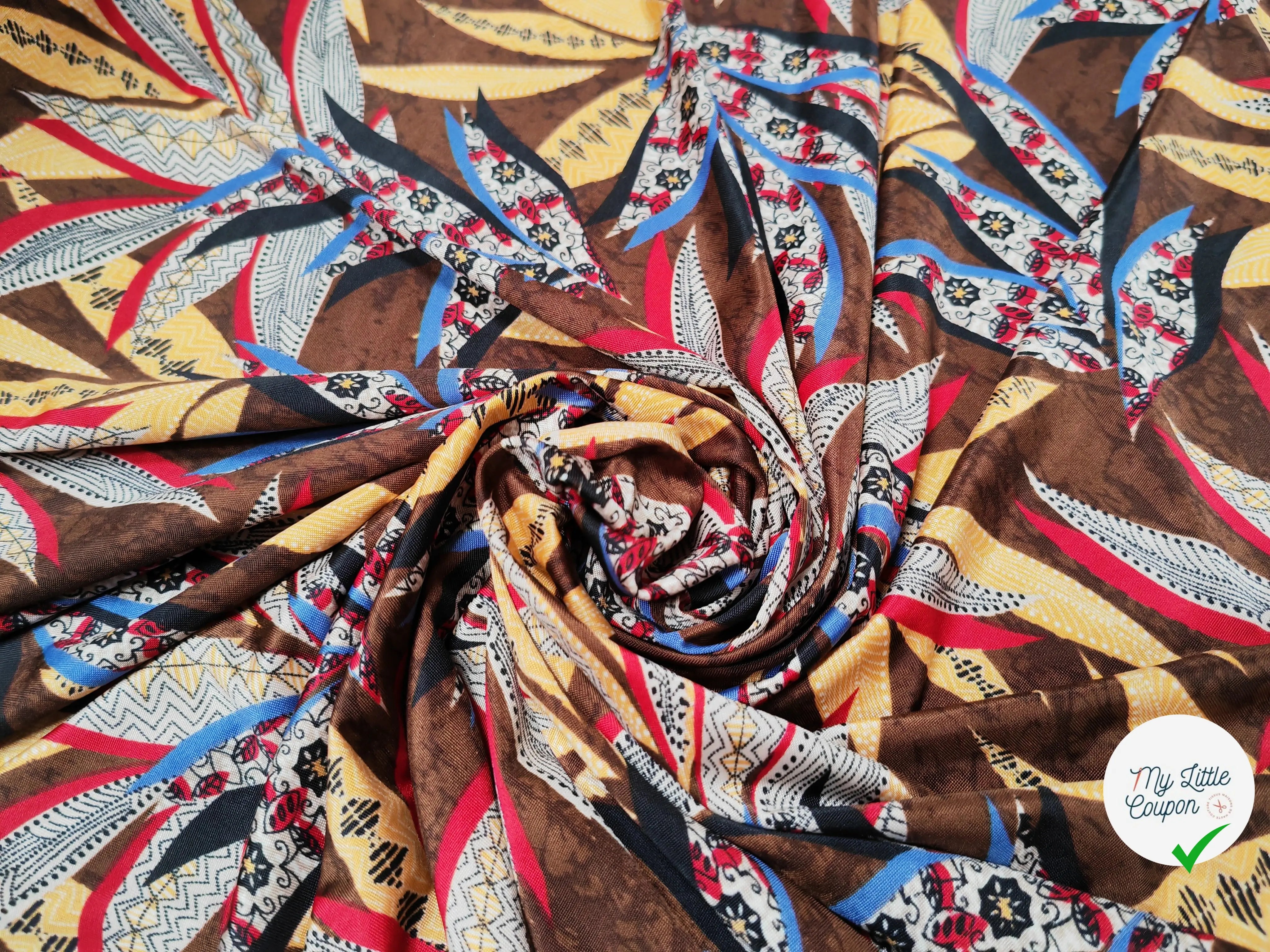 JERSEY VENEZIA FEUILLAGES GÉOMÉTRIQUE FOND MARRON - My Little Coupon