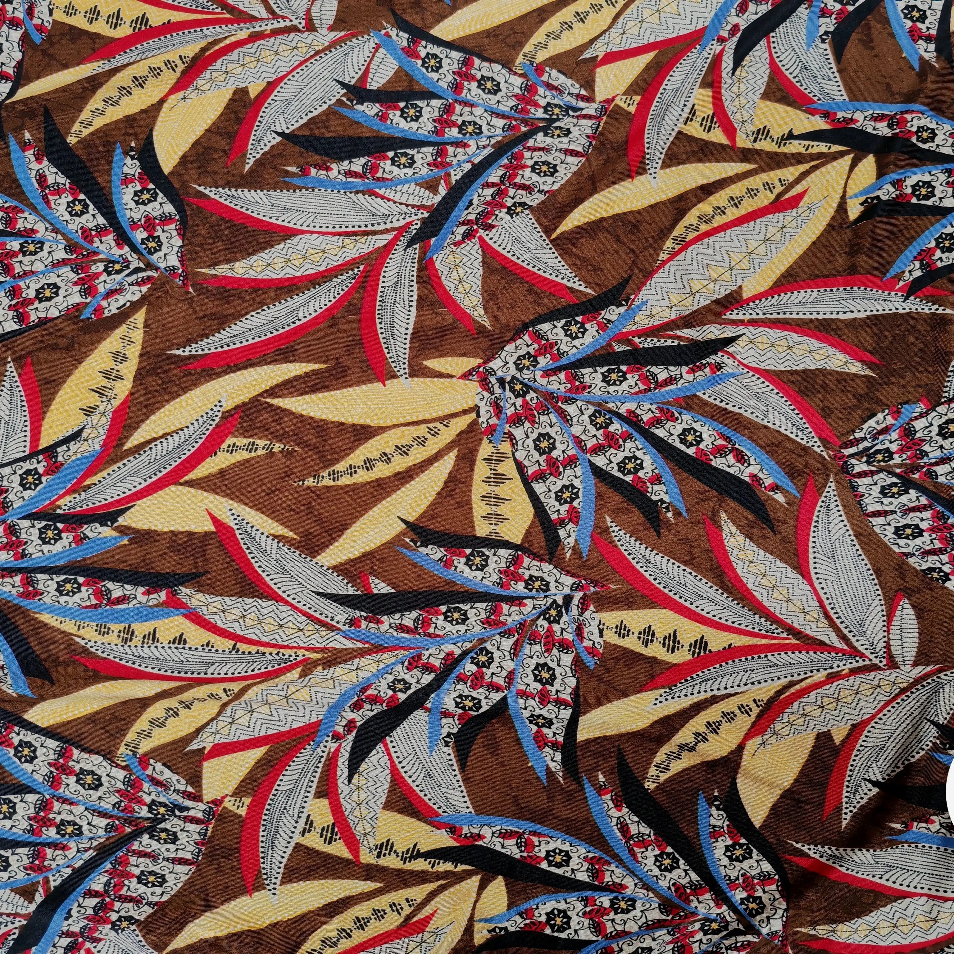 JERSEY VENEZIA FEUILLAGES GÉOMÉTRIQUE FOND MARRON - My Little Coupon