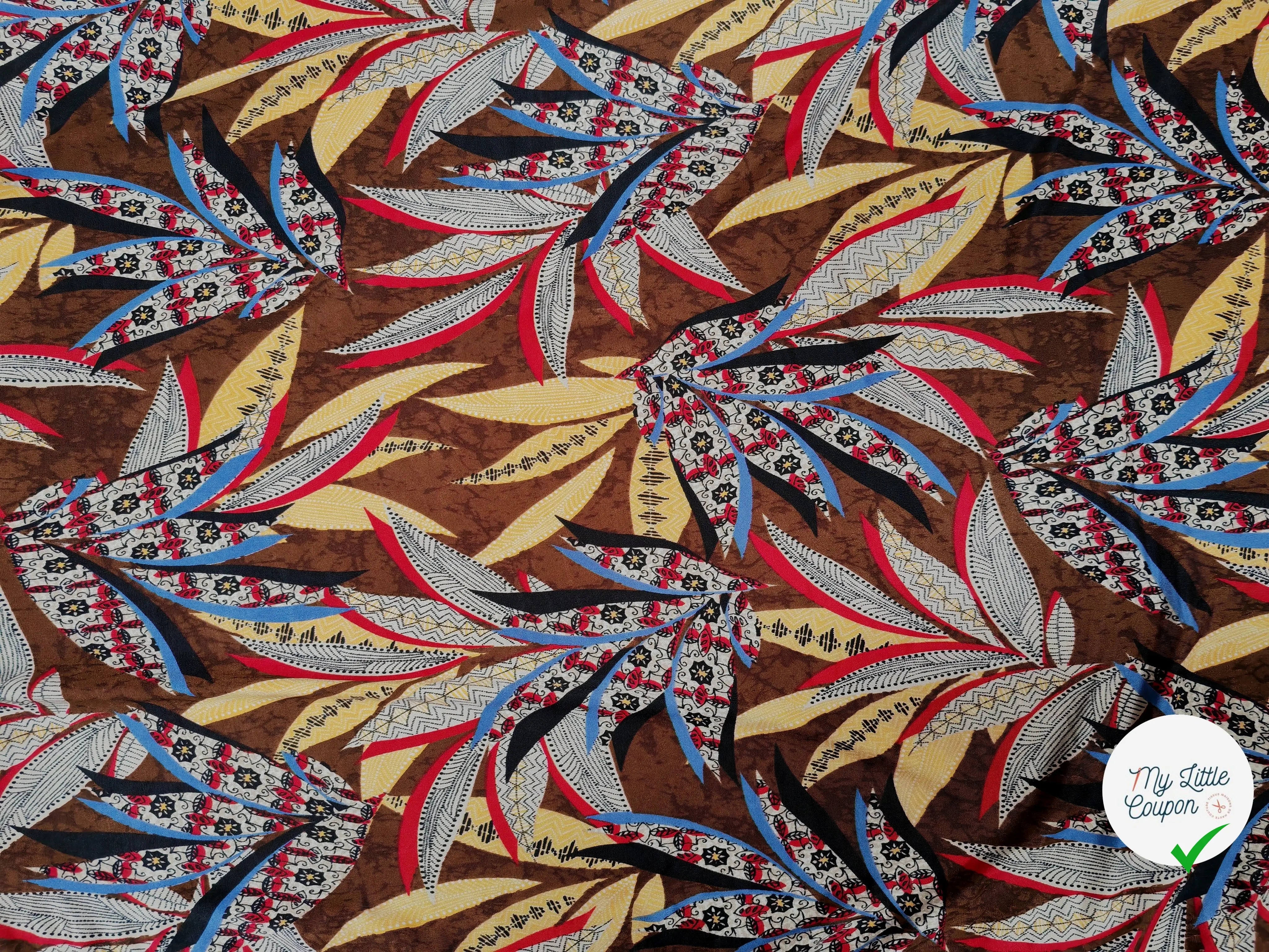 JERSEY VENEZIA FEUILLAGES GÉOMÉTRIQUE FOND MARRON - My Little Coupon
