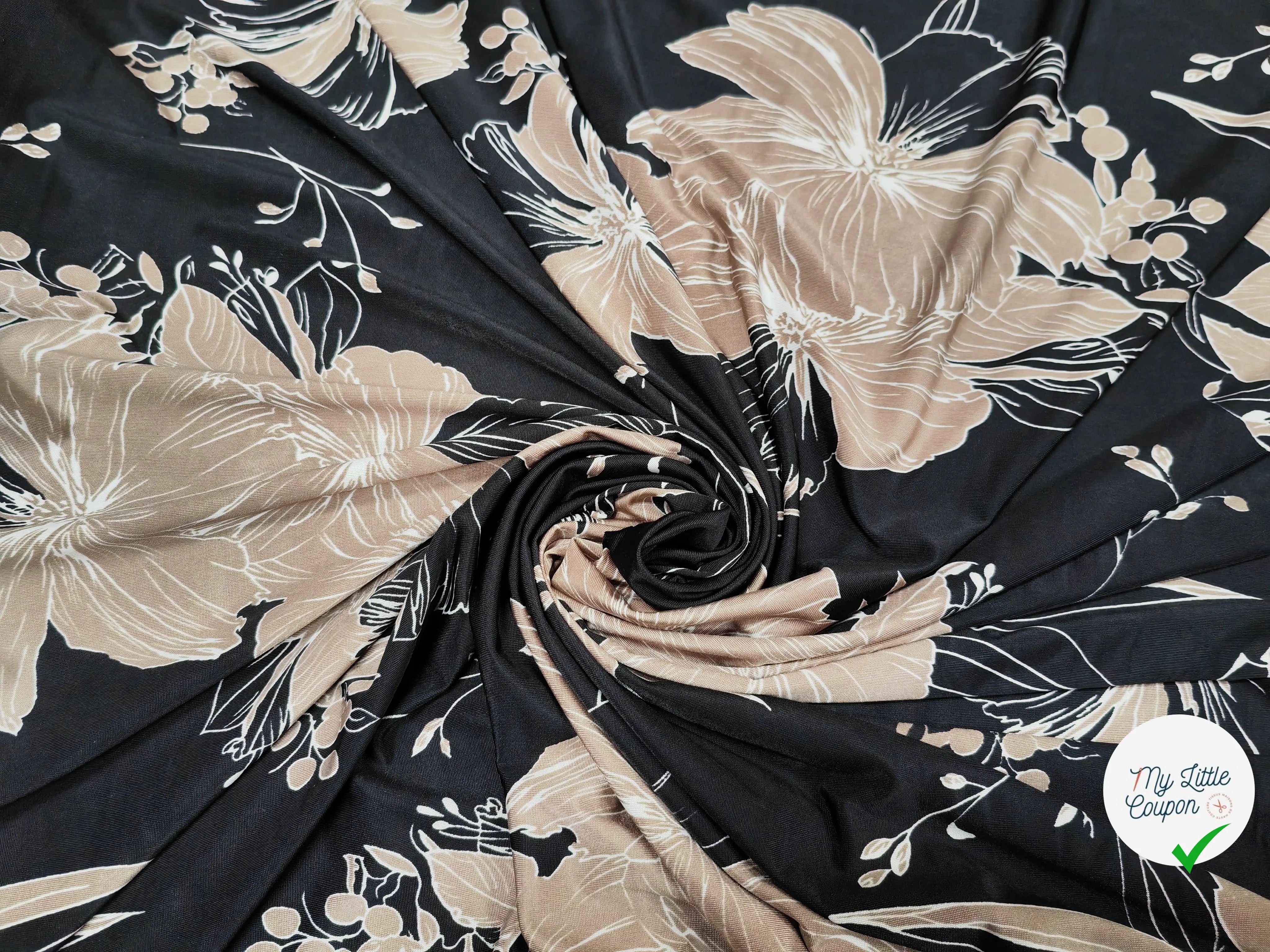 JERSEY VENEZIA NOIR FLEUR MARRON - My Little Coupon