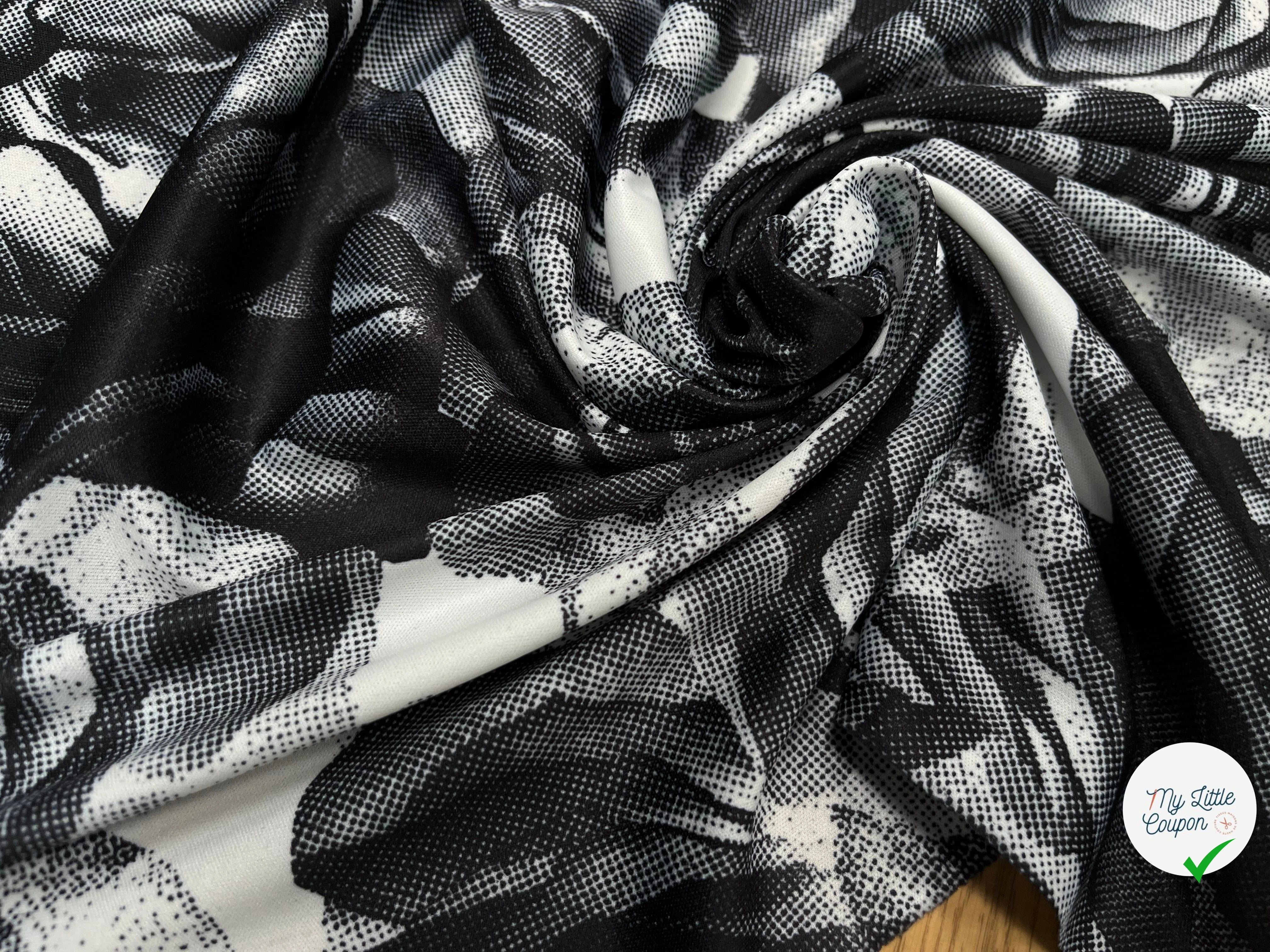 JESRSEY FLUIDE IMPRIMÉ GROSSES FLEURS BLANC&NOIR - My Little Coupon