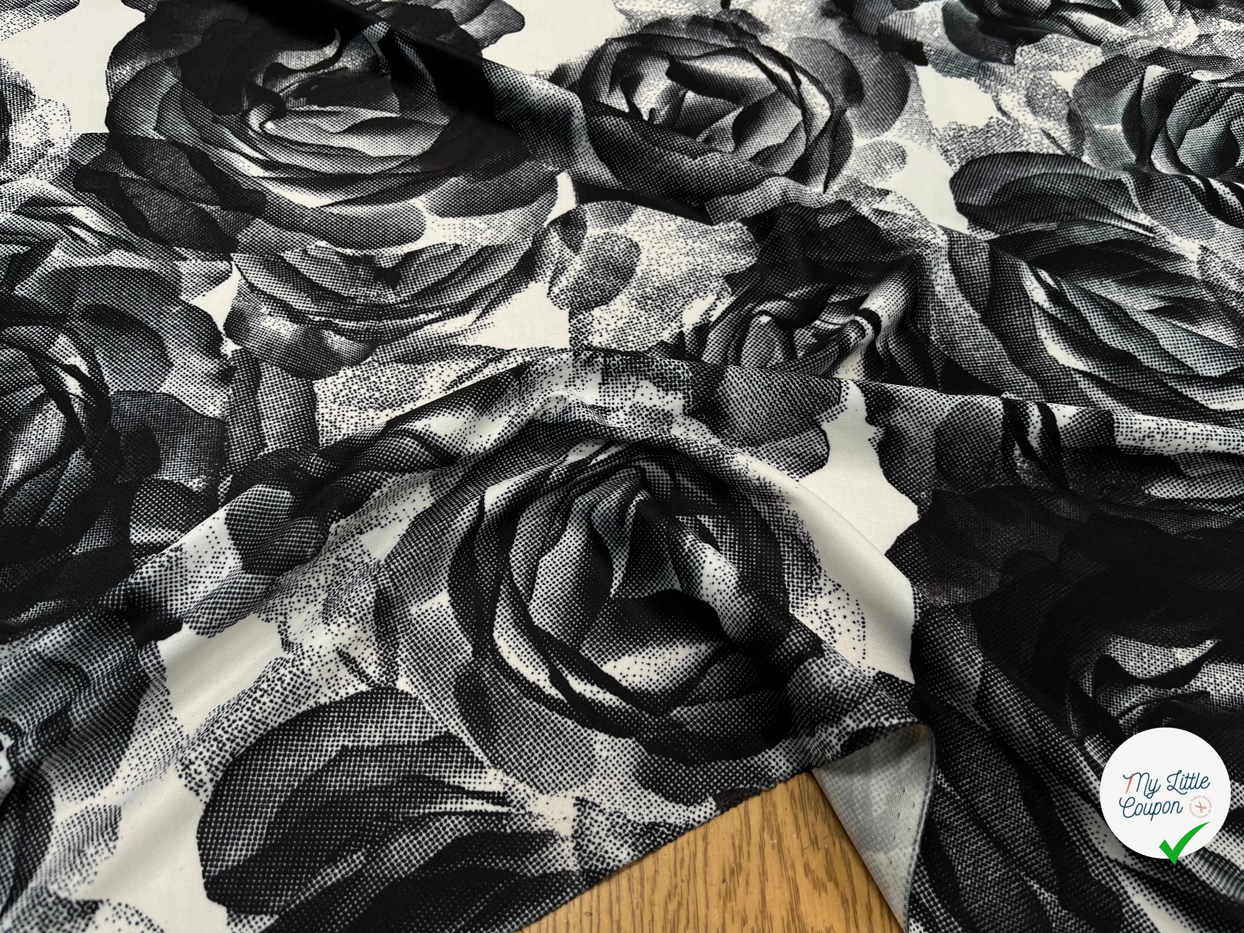 JESRSEY FLUIDE IMPRIMÉ GROSSES FLEURS BLANC&NOIR - My Little Coupon