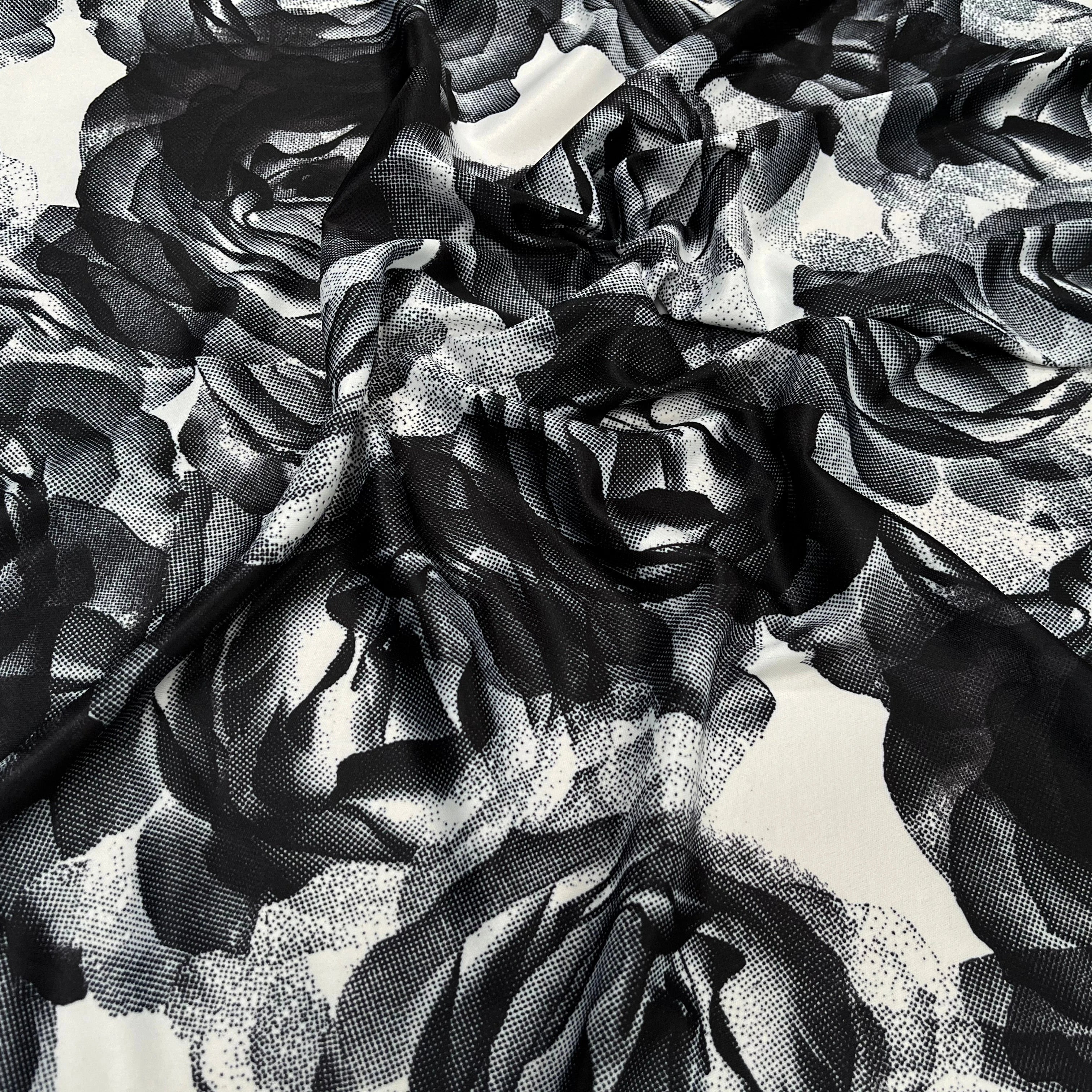 JESRSEY FLUIDE IMPRIMÉ GROSSES FLEURS BLANC&NOIR - My Little Coupon