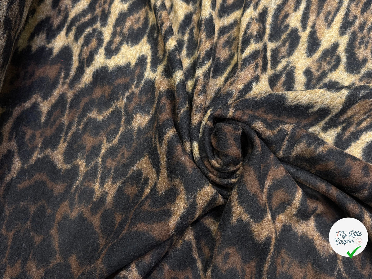 LAINAGE BOUCLETTE LÉOPARD BEIGE MARRON NOIR 100% LAINE - My Little Coupon