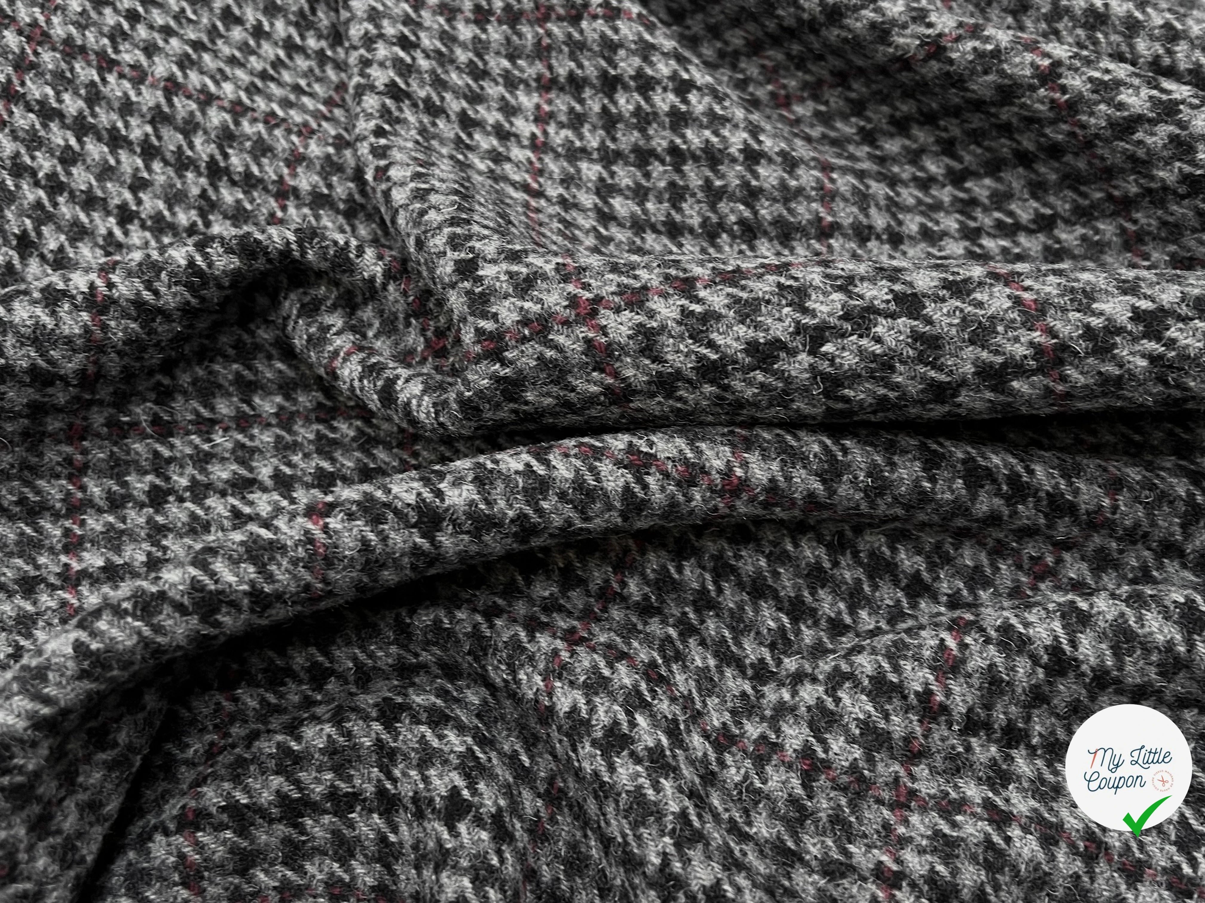 LAINAGE MANTEAU PIED DE COQ GRIS À CARREAUX 100% LAINE - My Little Coupon