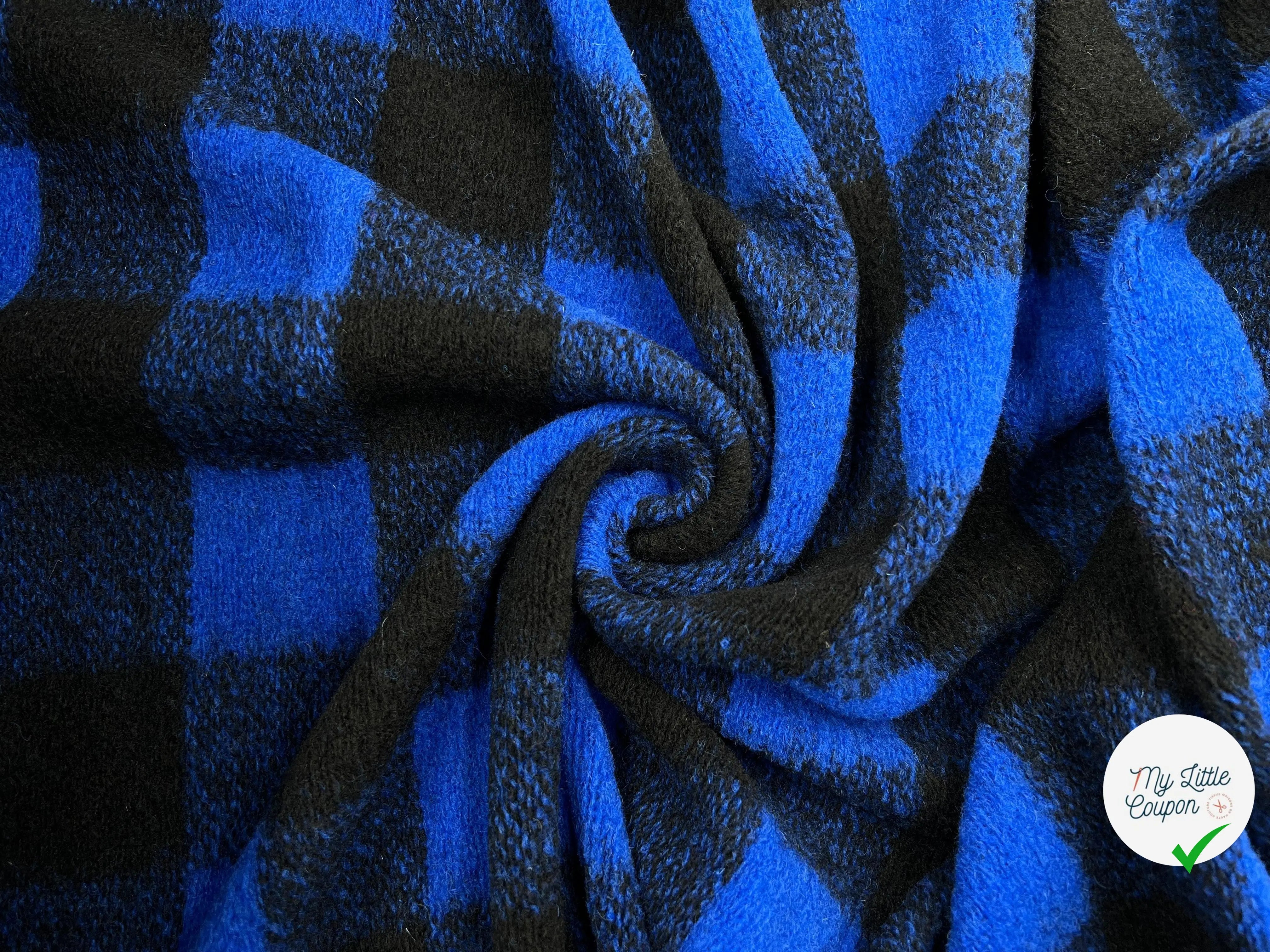 LAINAGE MANTEAU TRICOT DAMIER NOIR ET BLEU ROYAL - My Little Coupon - tissu - coudre