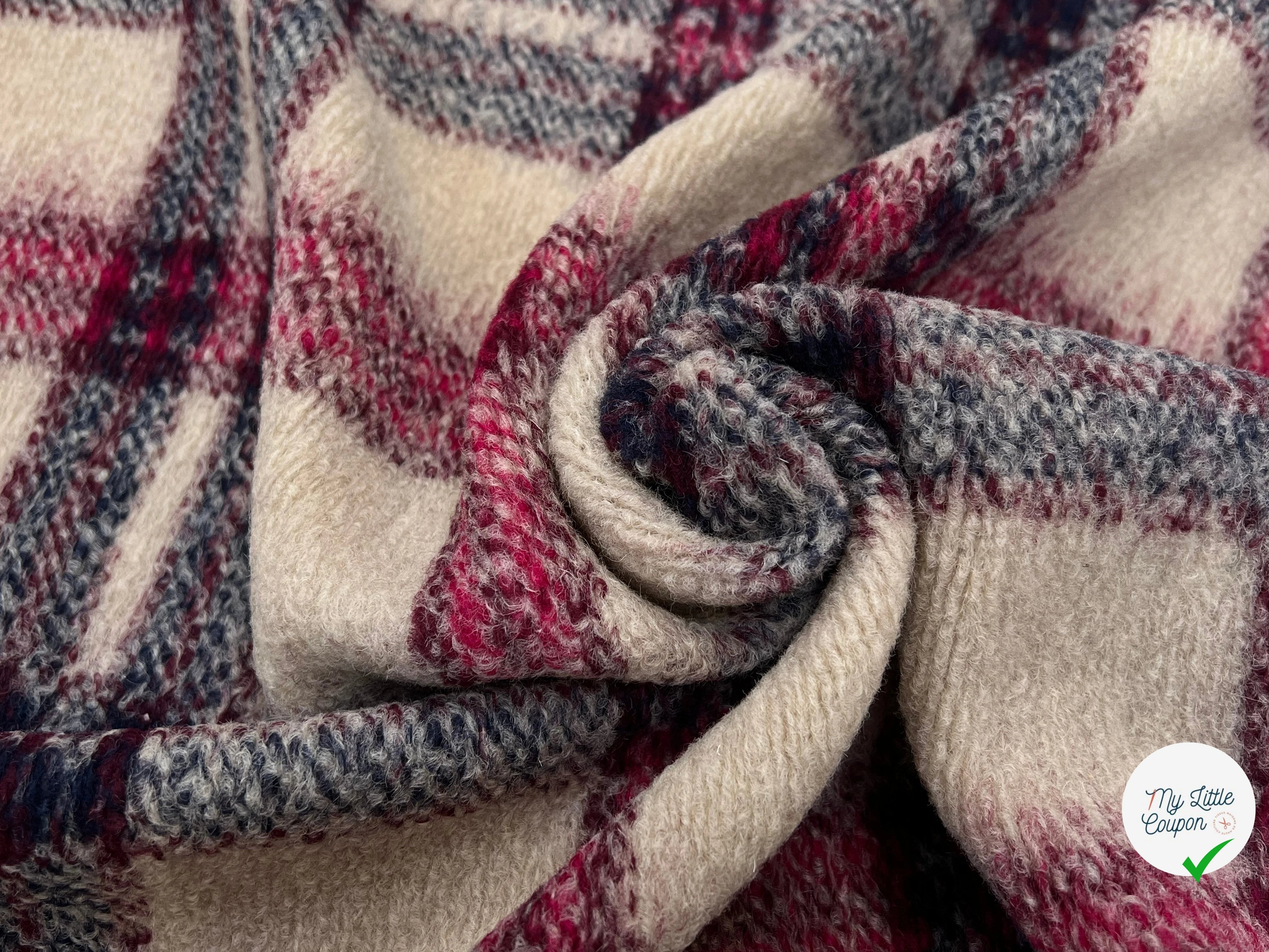 LAINAGE MANTEAU TRICOTÉ 63% LAINE PRINCE DE GALLES BEIGE & ROSE - My Little Coupon