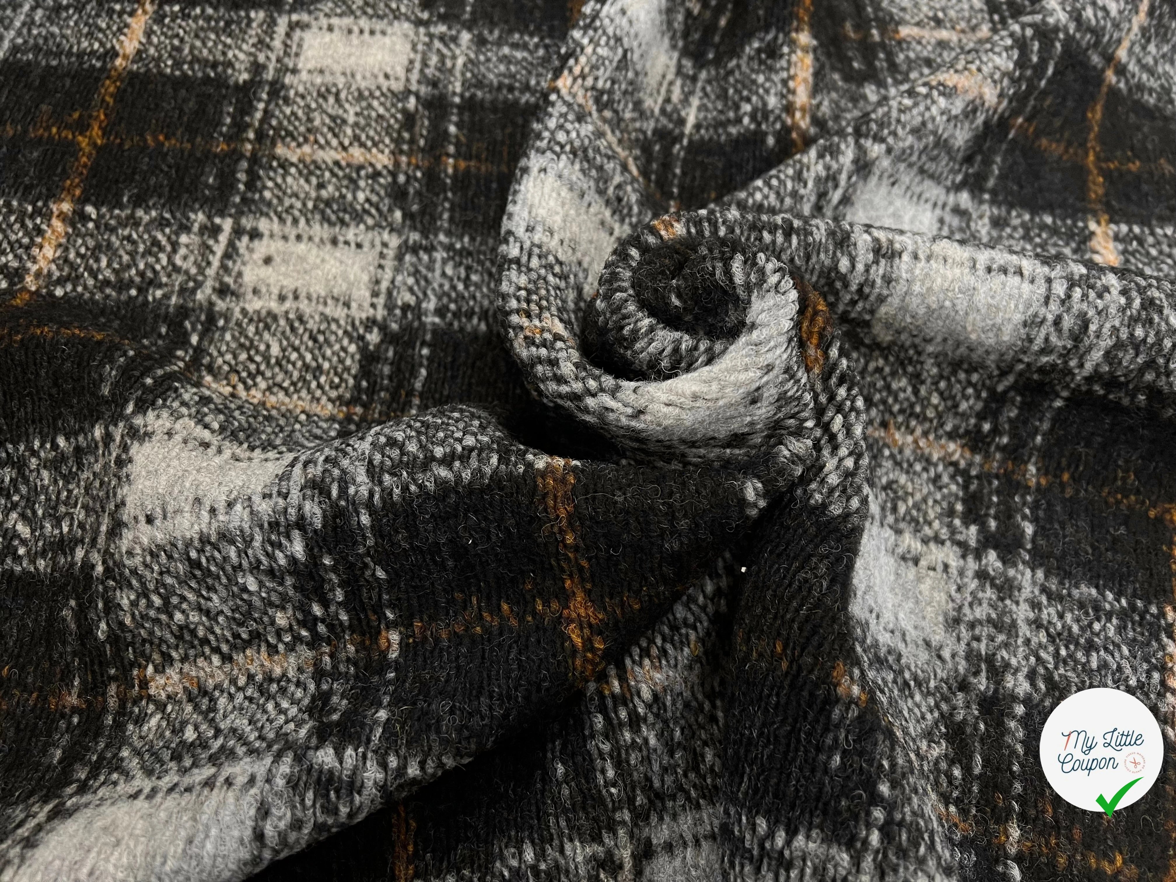 LAINAGE MANTEAU TRICOTÉ 63% LAINE PRINCE DE GALLES NOIR & GRIS - My Little Coupon