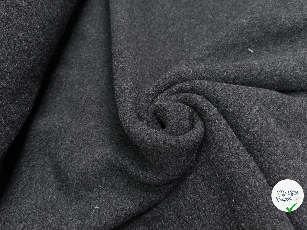 Tissu laine bouillie haute couture anthracite
