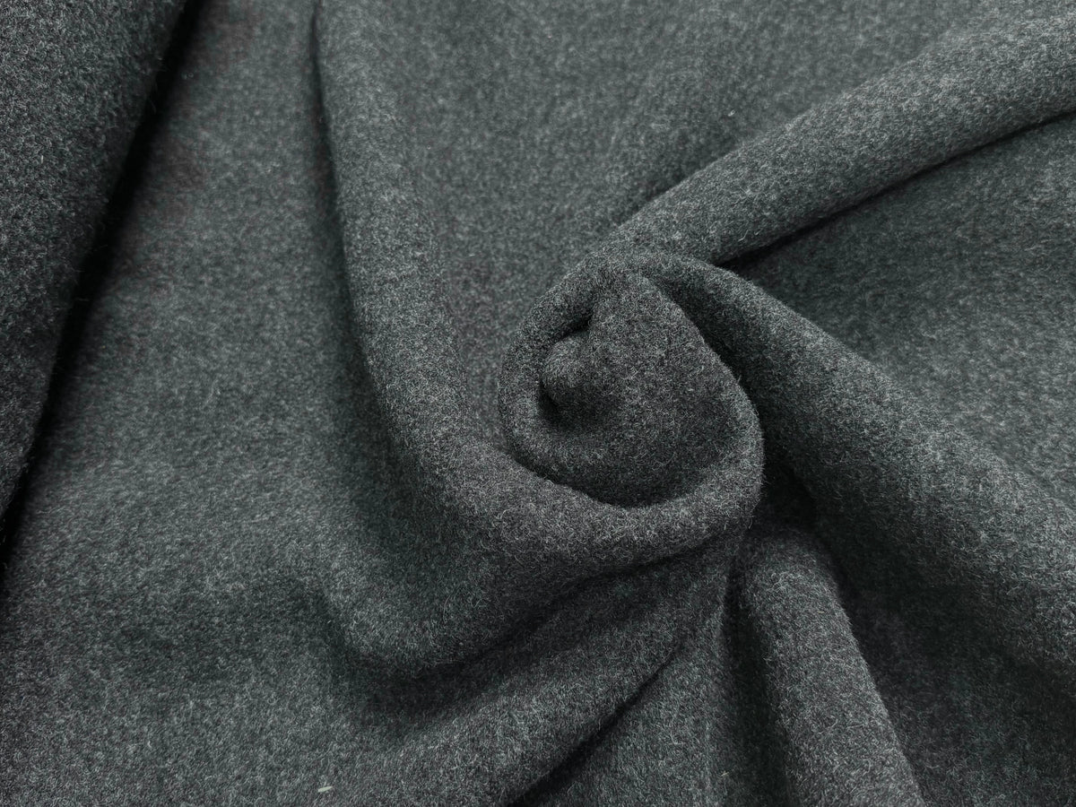 Tissu laine bouillie haute couture anthracite - détail du tissu