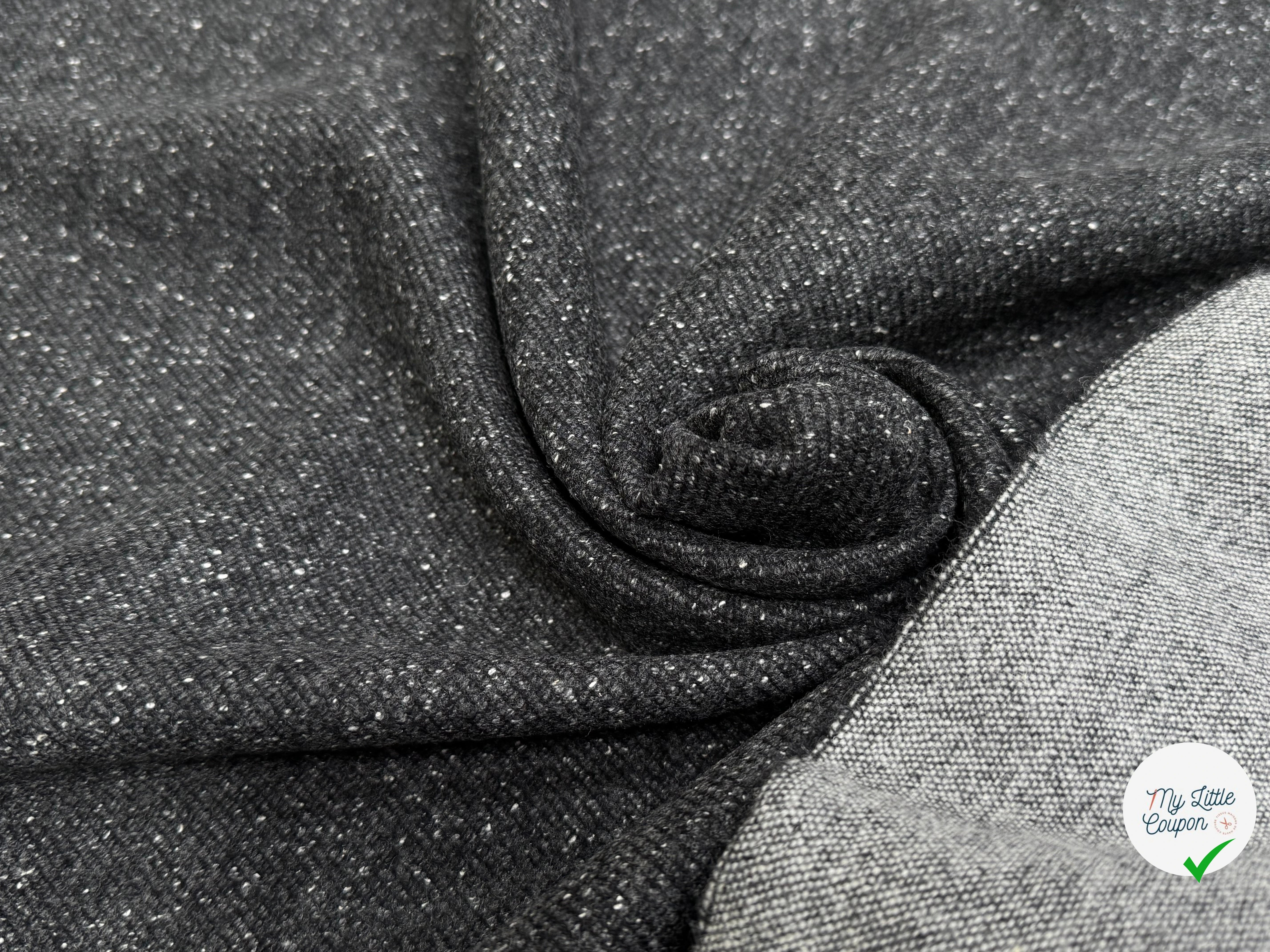 LAINE MANTEAU STRETCH GRIS CHINÉ BOUCLETTE SERGÉE - My Little Coupon