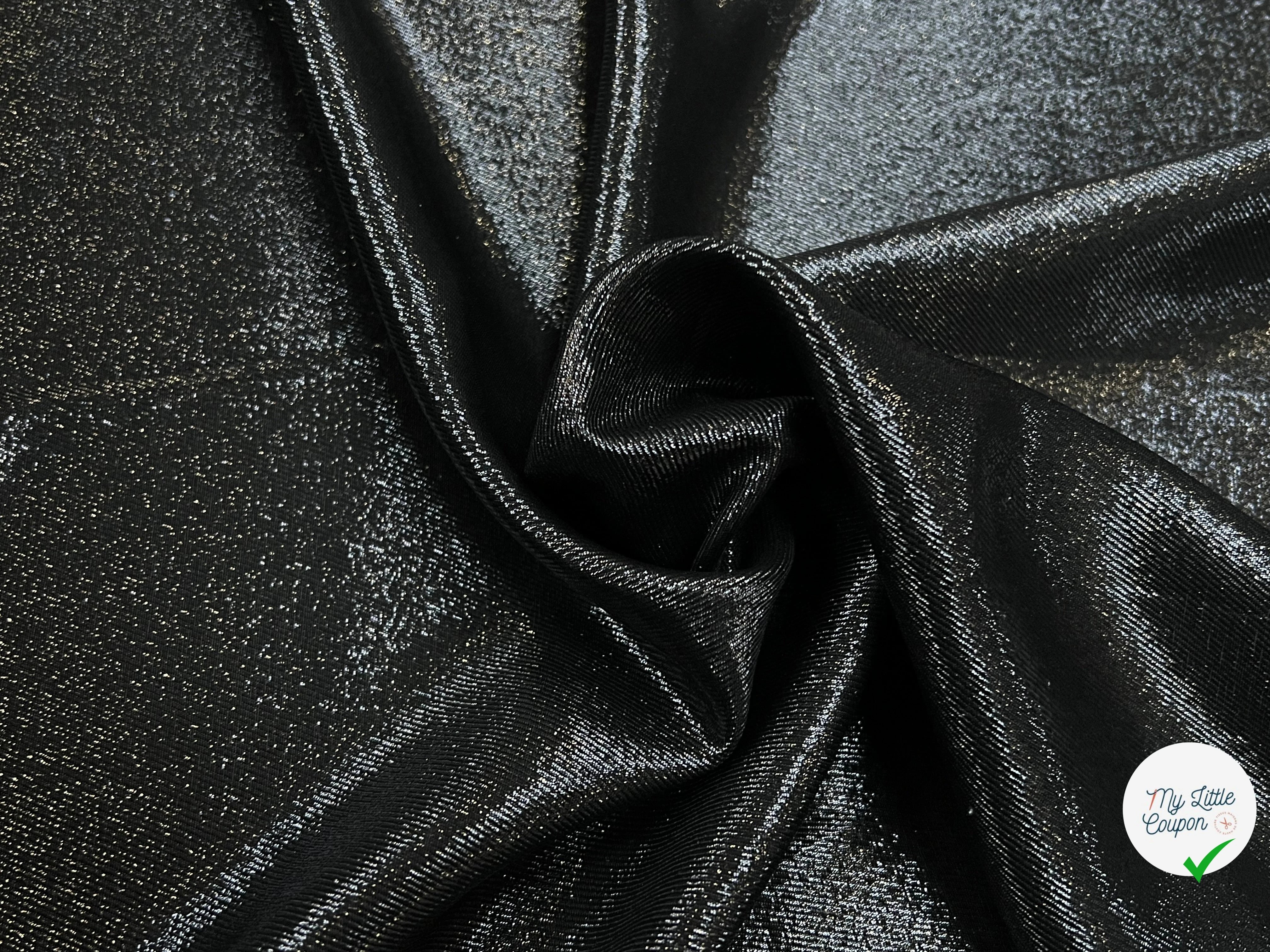 LAMÉ DE SOIE NOIR FLUIDE BRILLANT ARGENTÉ 63% SOIE - My Little Coupon