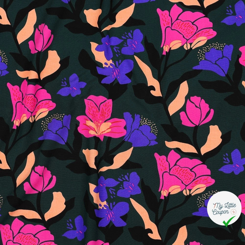 LENZING™ ECOVERO™ AMIRA FLORAL NERID – DARK GREEN - My Little Coupon