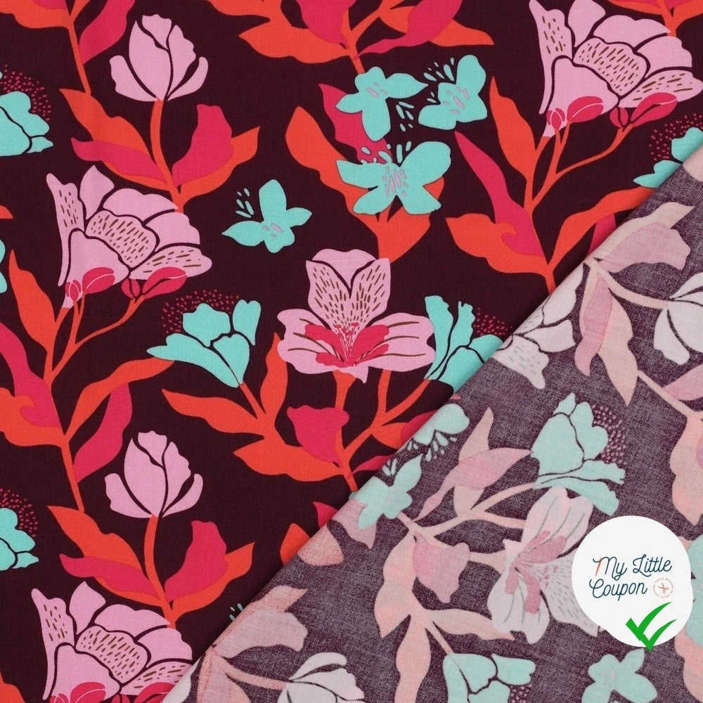 LENZING™ ECOVERO™ AMIRA FLORAL NERID – PLUM - My Little Coupon