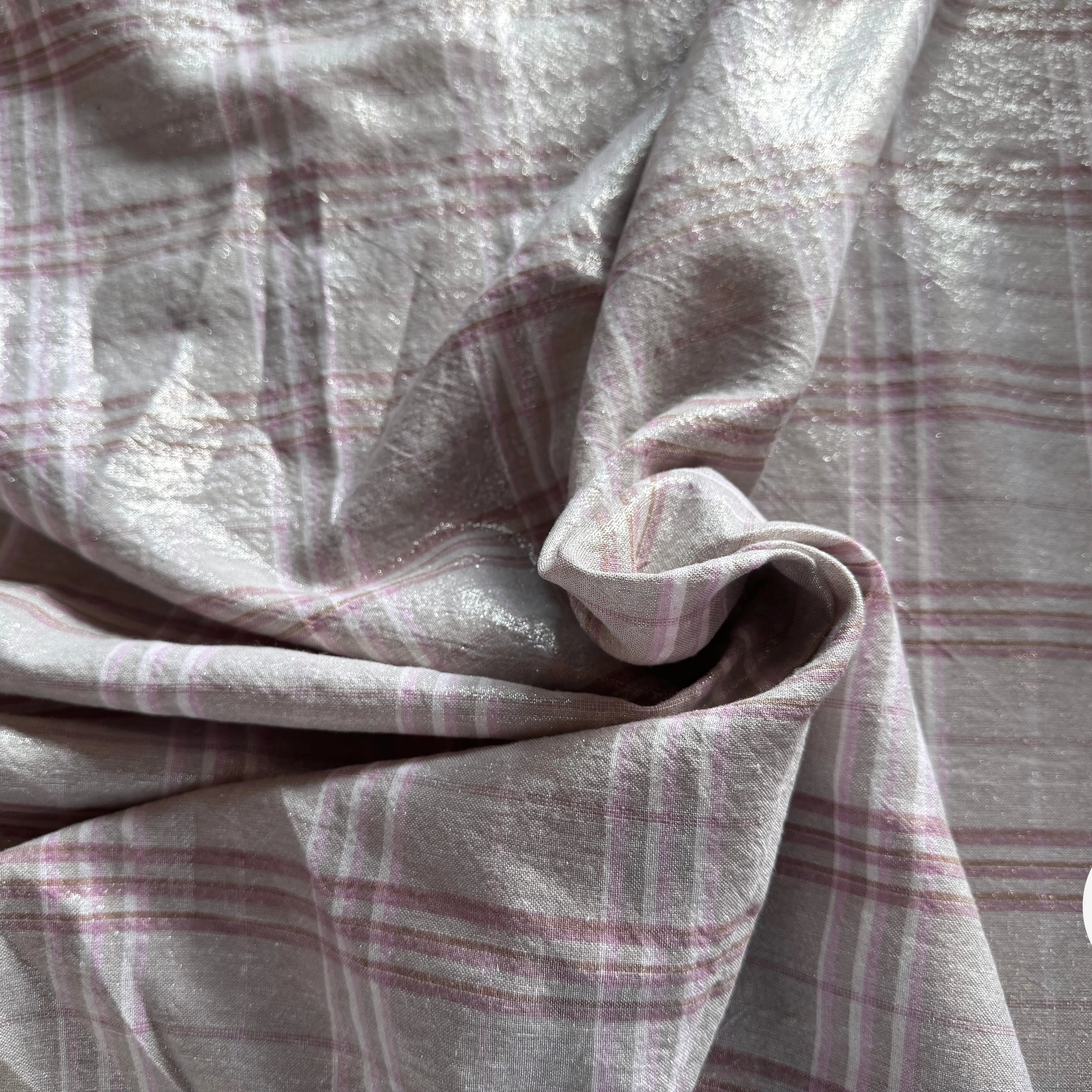 LIN FOND GRIS BEIGE TARTAN ROSE LAMÉ - My Little Coupon