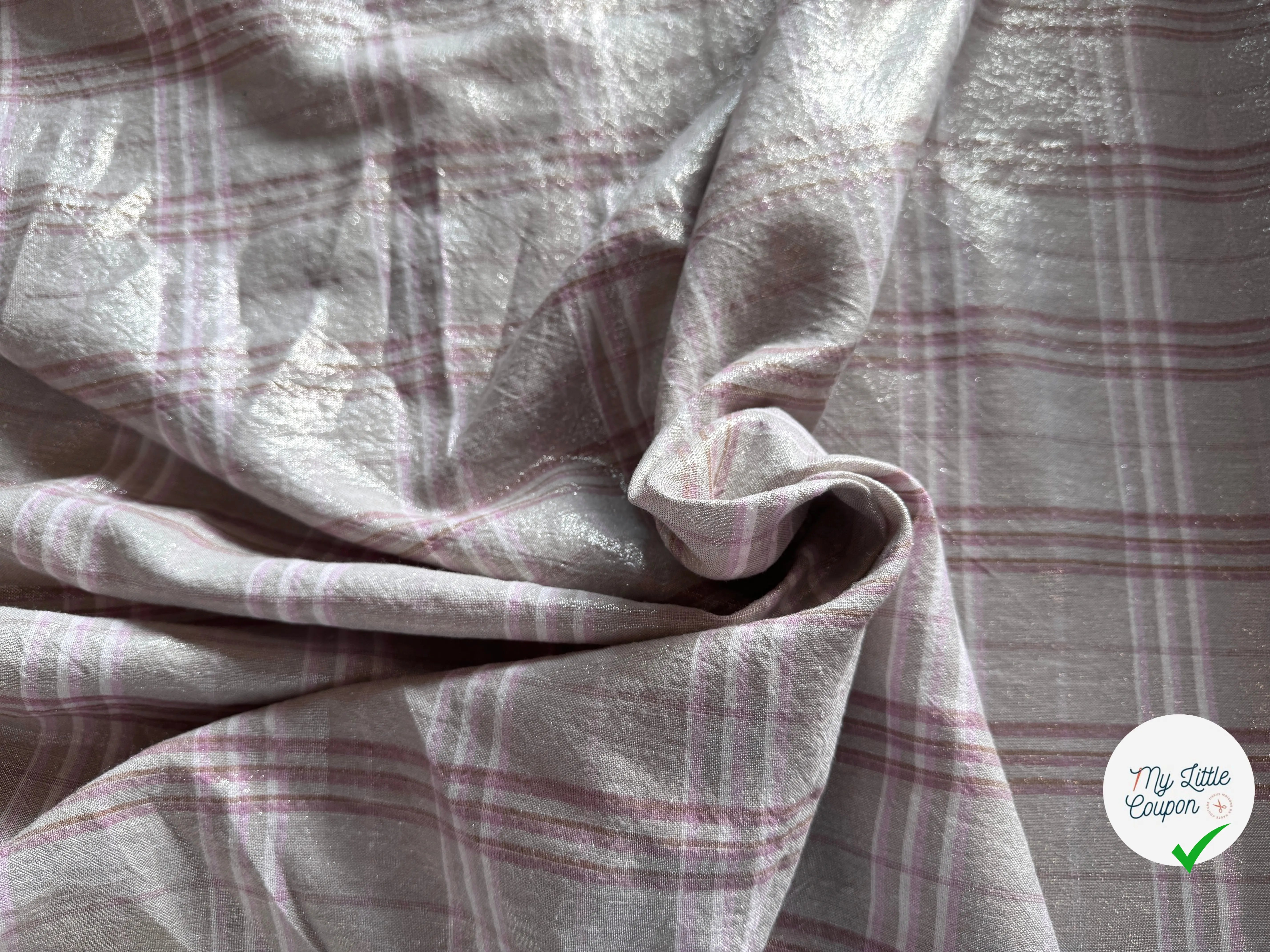 LIN FOND GRIS BEIGE TARTAN ROSE LAMÉ - My Little Coupon