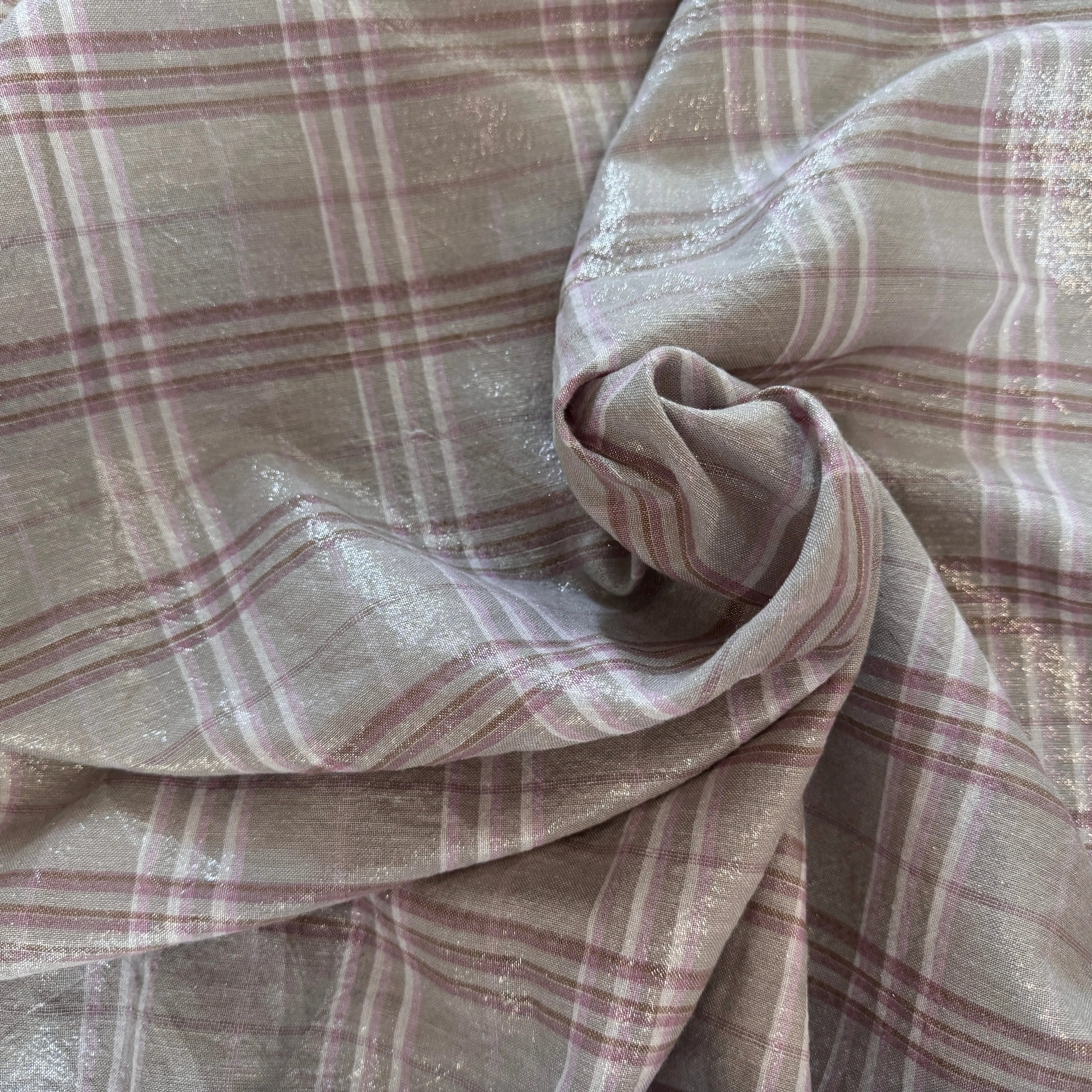 LIN FOND GRIS BEIGE TARTAN ROSE LAMÉ - My Little Coupon