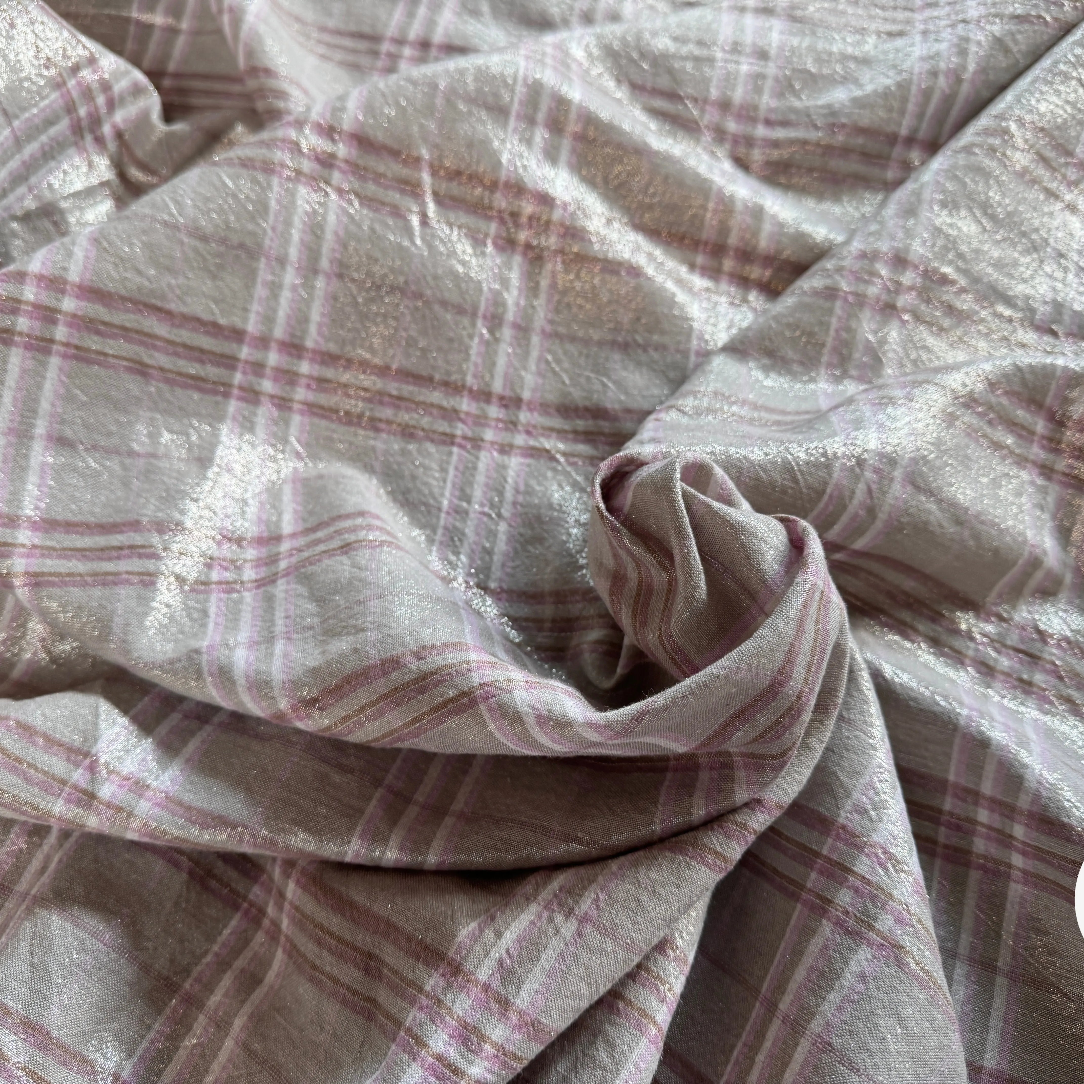 LIN FOND GRIS BEIGE TARTAN ROSE LAMÉ - My Little Coupon