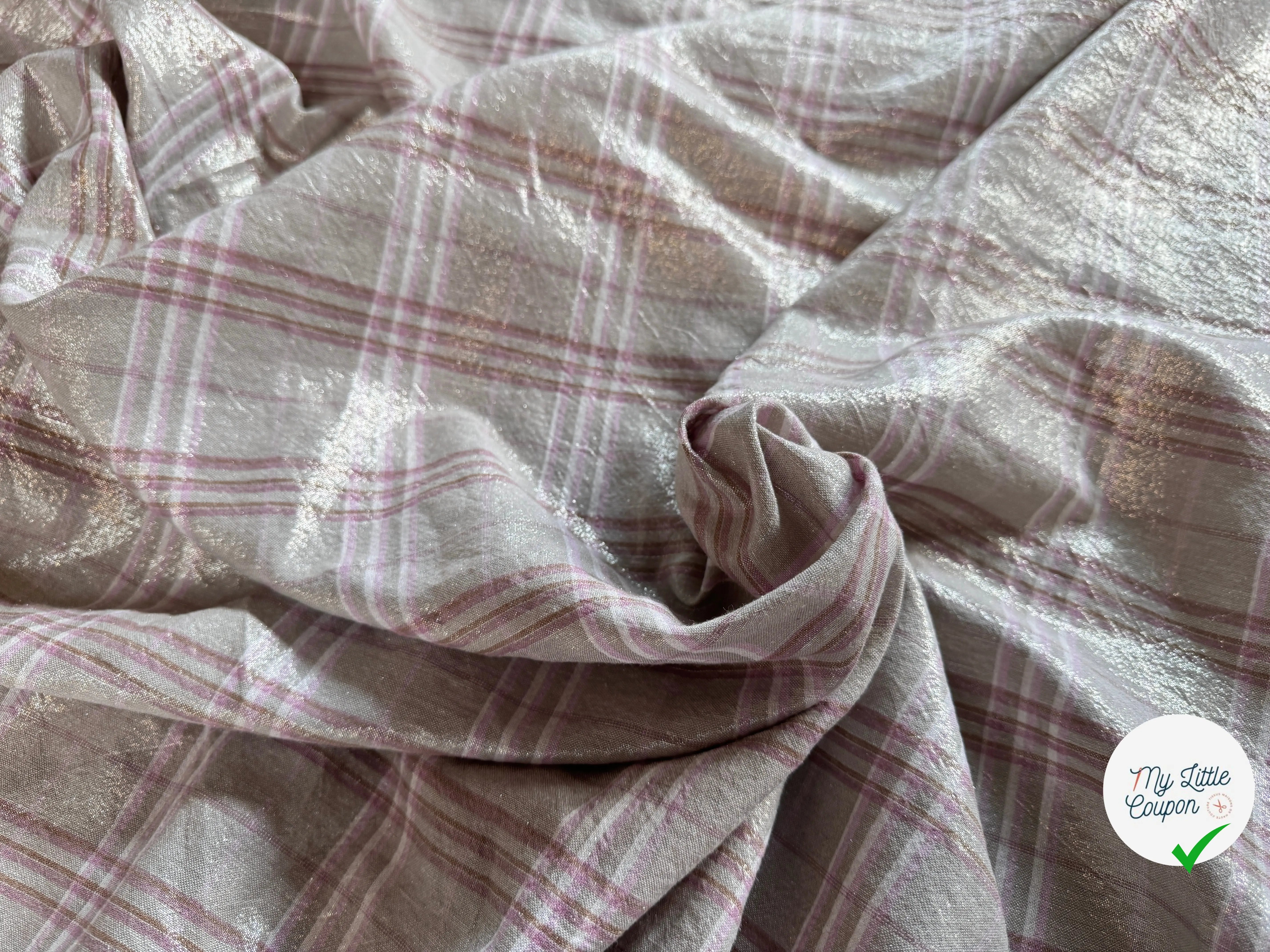 LIN FOND GRIS BEIGE TARTAN ROSE LAMÉ - My Little Coupon