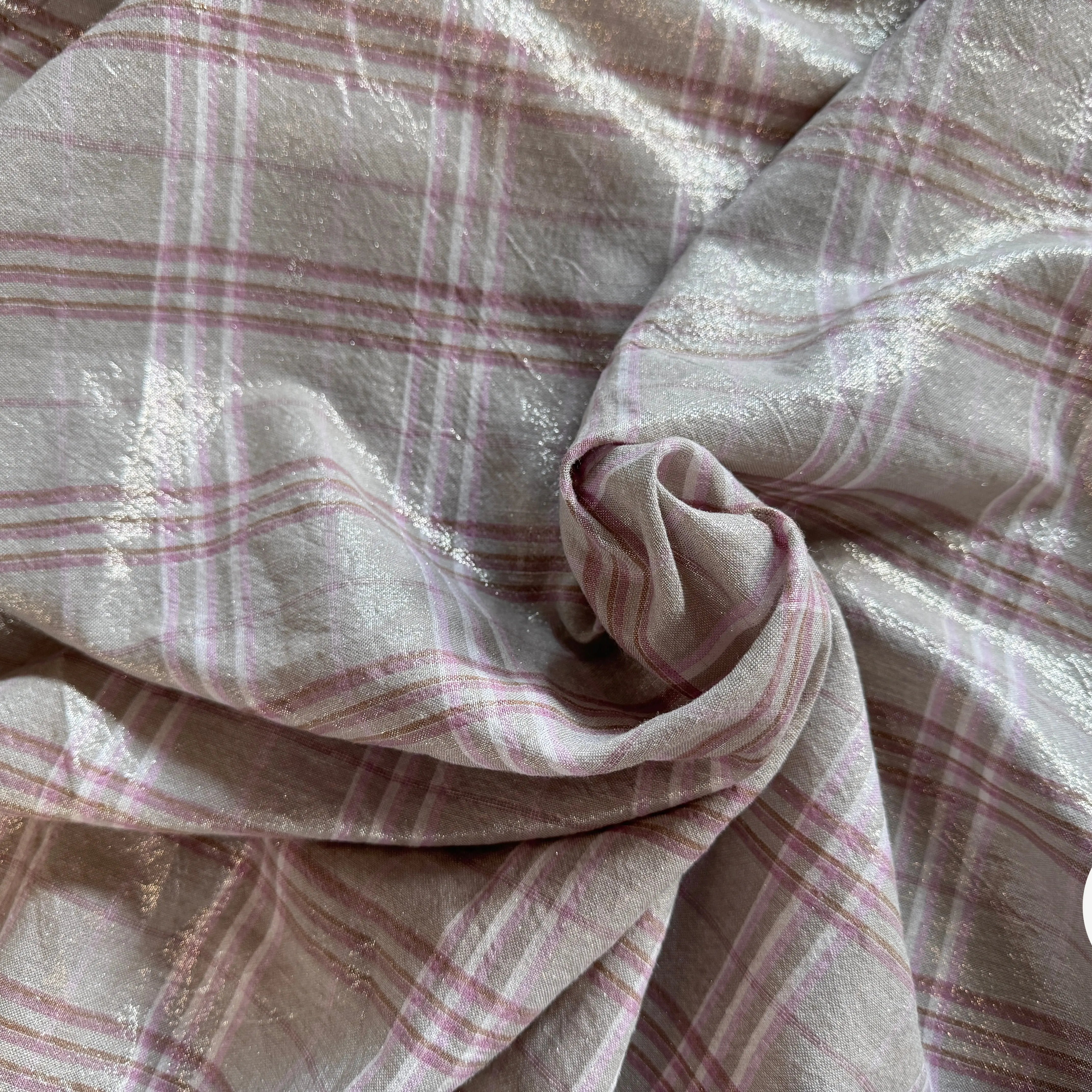 LIN FOND GRIS BEIGE TARTAN ROSE LAMÉ - My Little Coupon