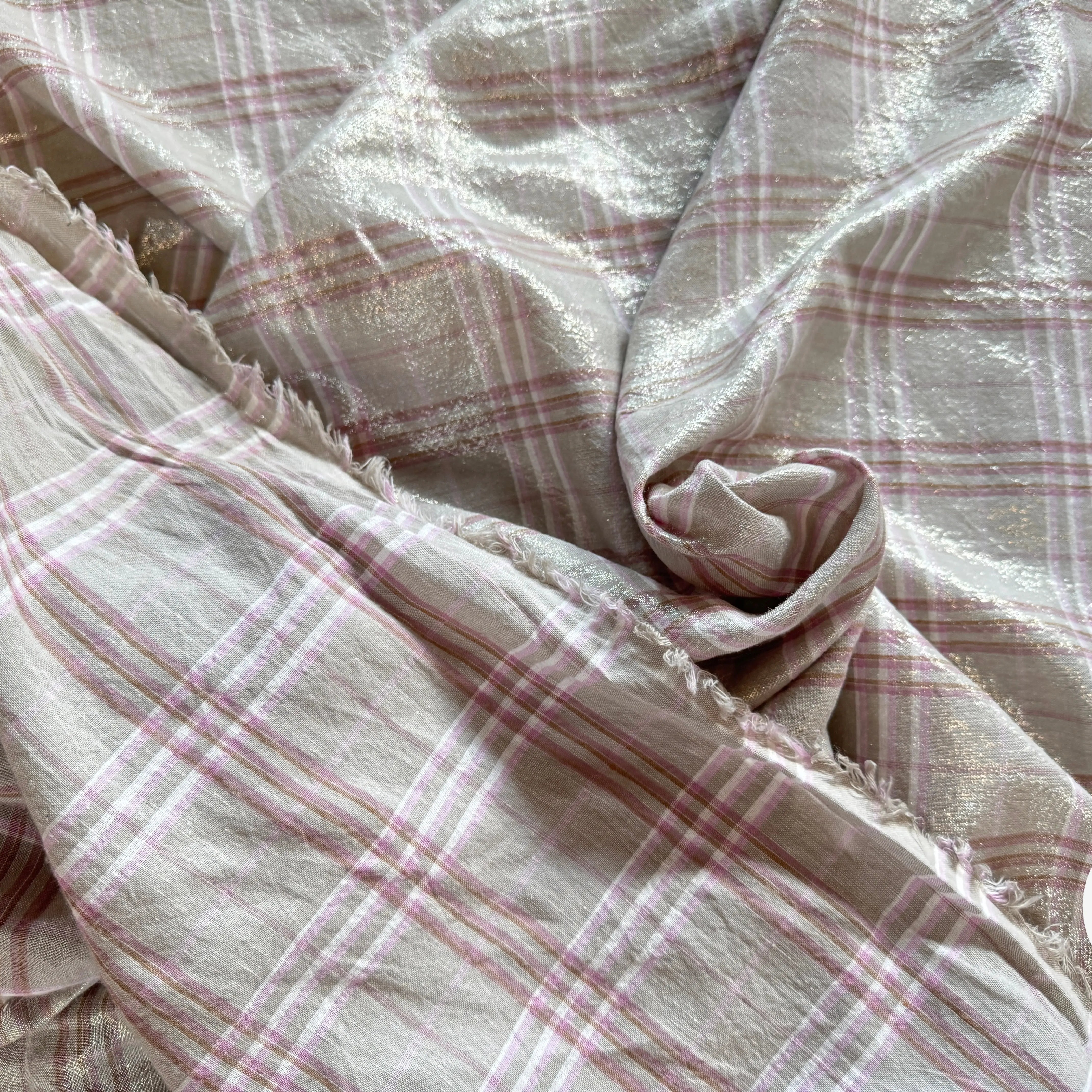 LIN FOND GRIS BEIGE TARTAN ROSE LAMÉ - My Little Coupon