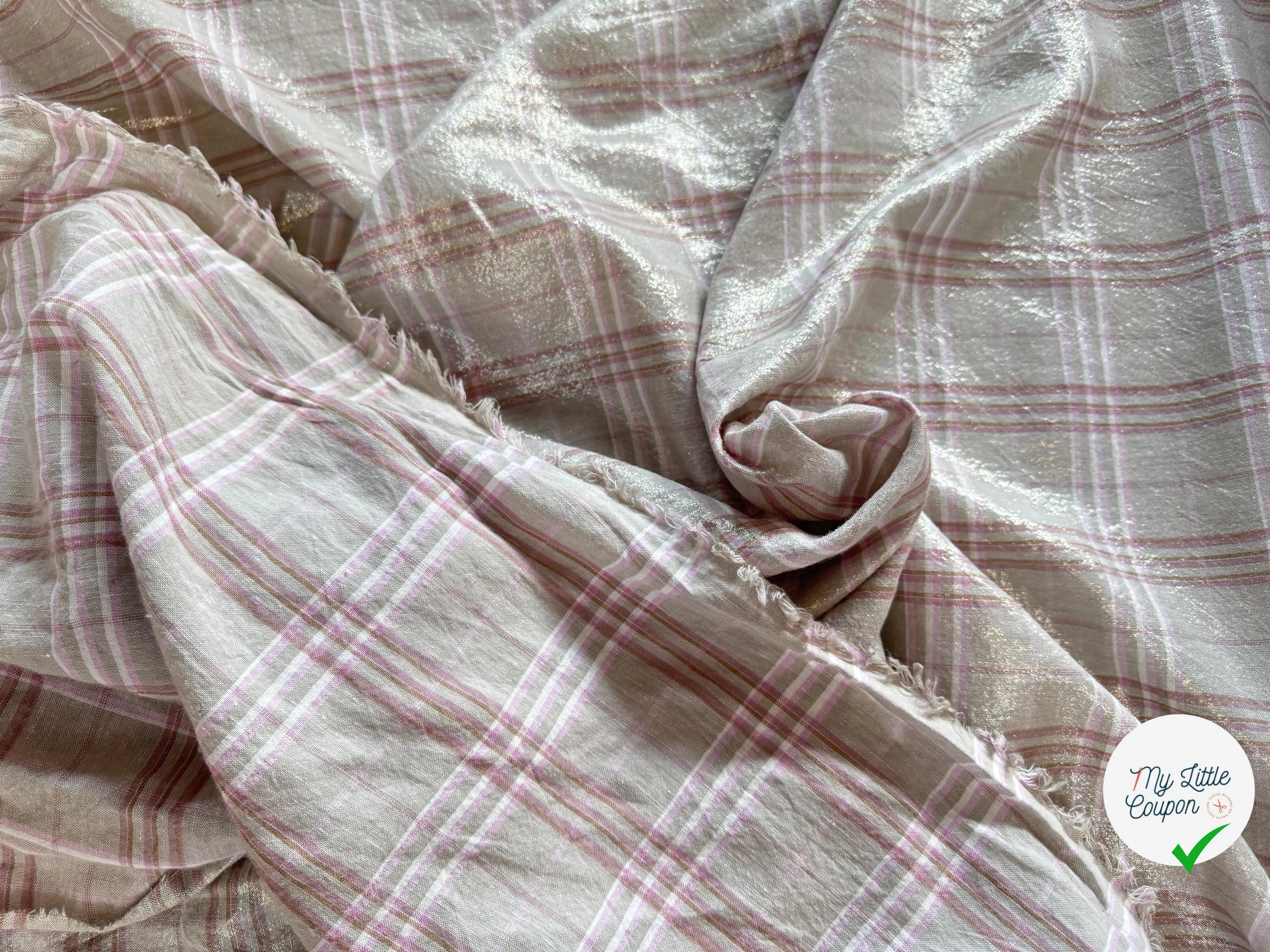 LIN FOND GRIS BEIGE TARTAN ROSE LAMÉ - My Little Coupon