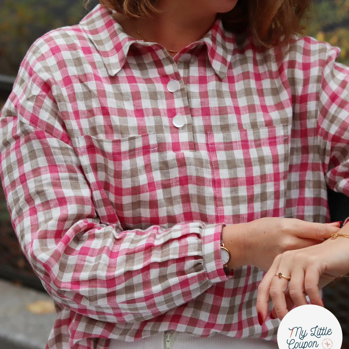 LIN VICHY ROSE BLANC MARRON - My Little Coupon