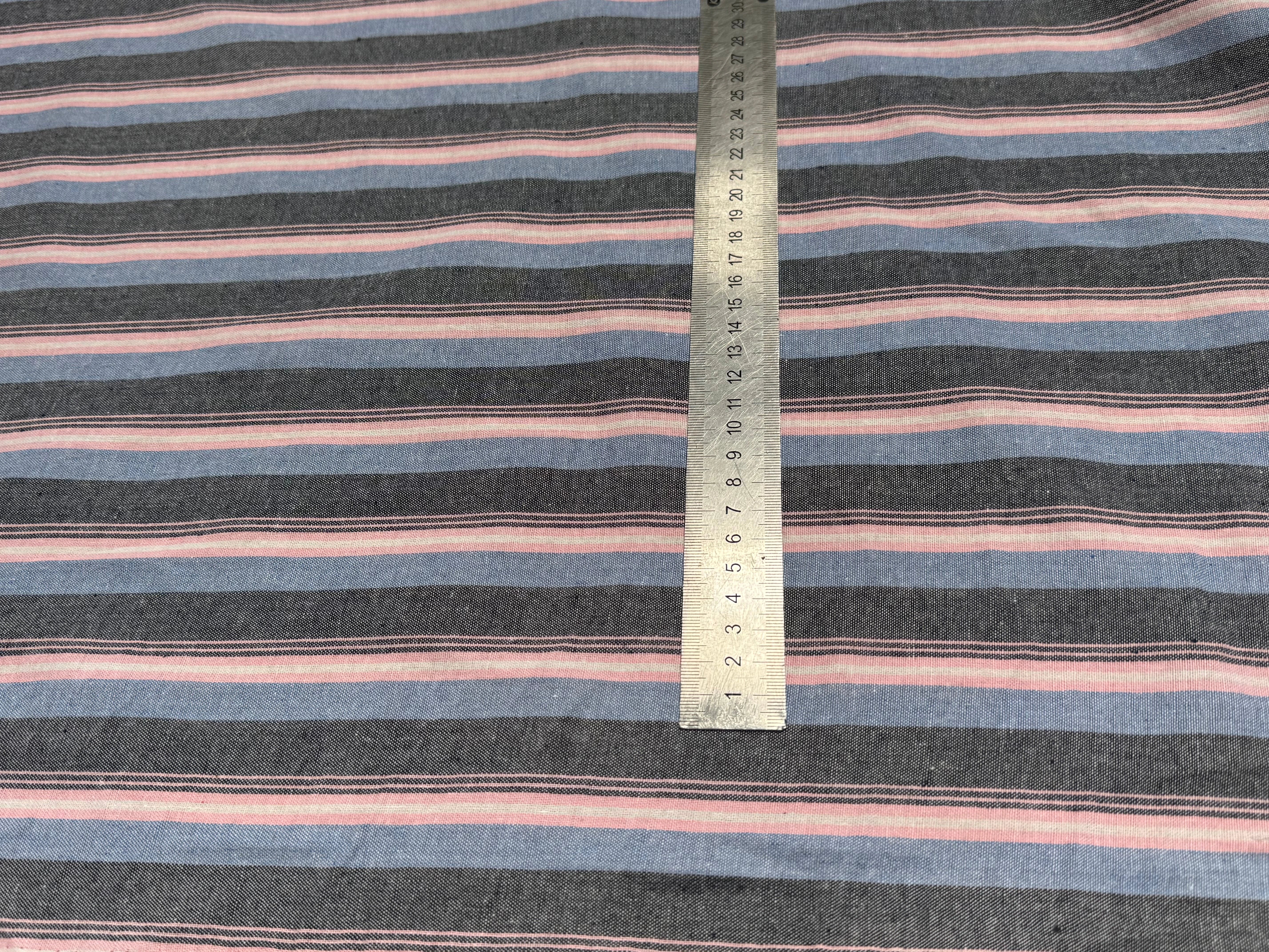 LIN VISCOSE RAYURES BLEUES ROSE ASPECT OXFORD - My Little Coupon