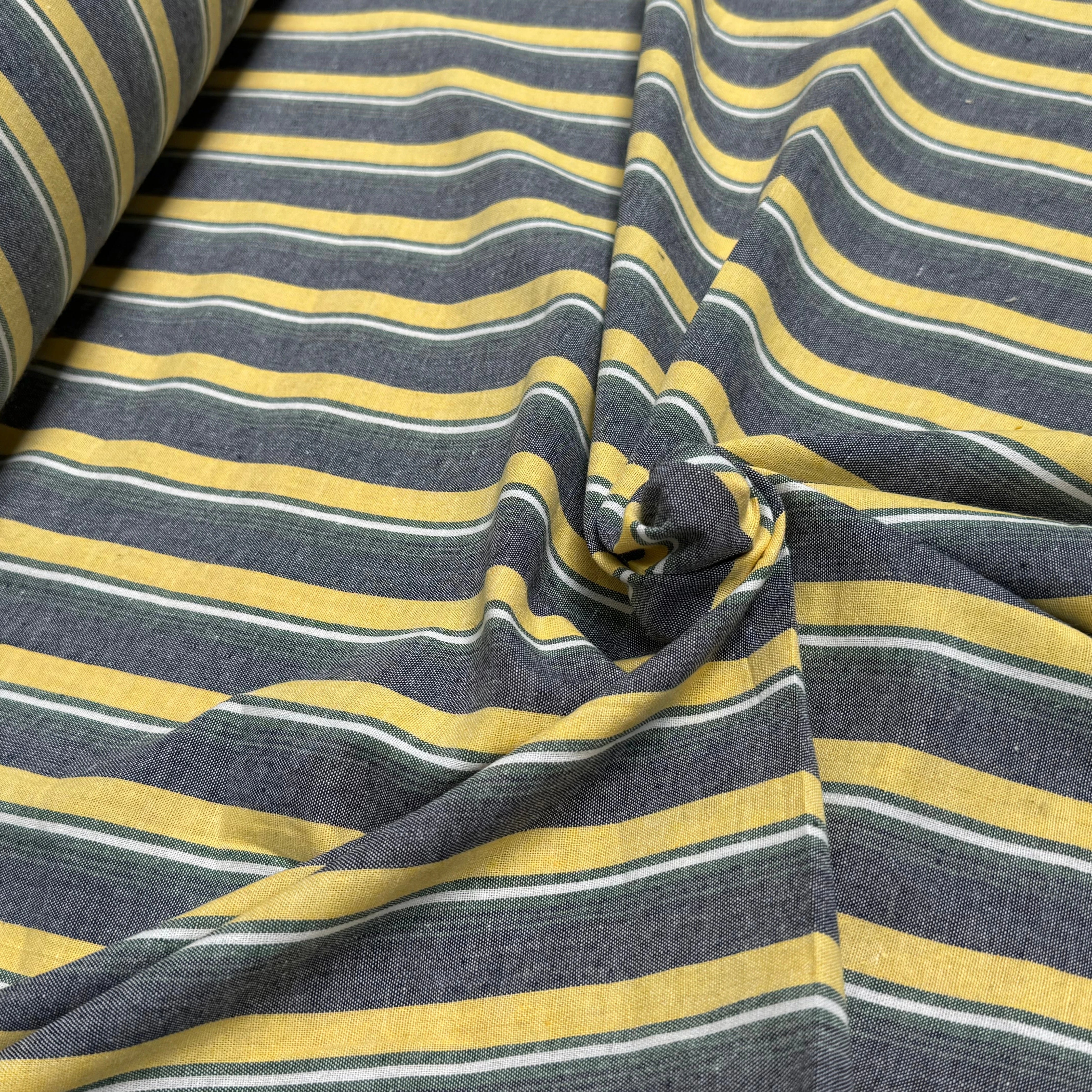 LIN VISCOSE RAYURES JAUNE VERTES ASPECT OXFORD - My Little Coupon
