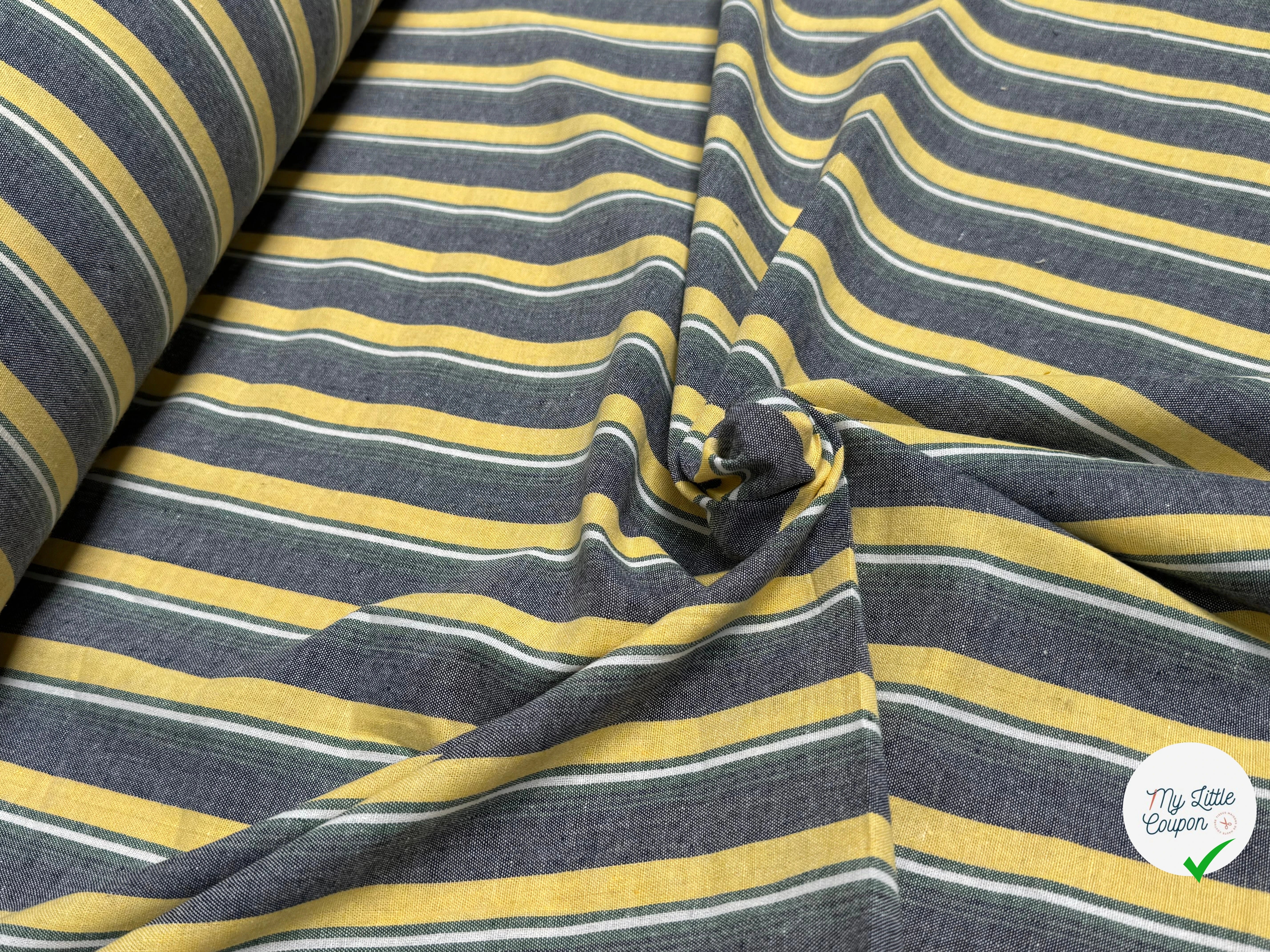 LIN VISCOSE RAYURES JAUNE VERTES ASPECT OXFORD - My Little Coupon