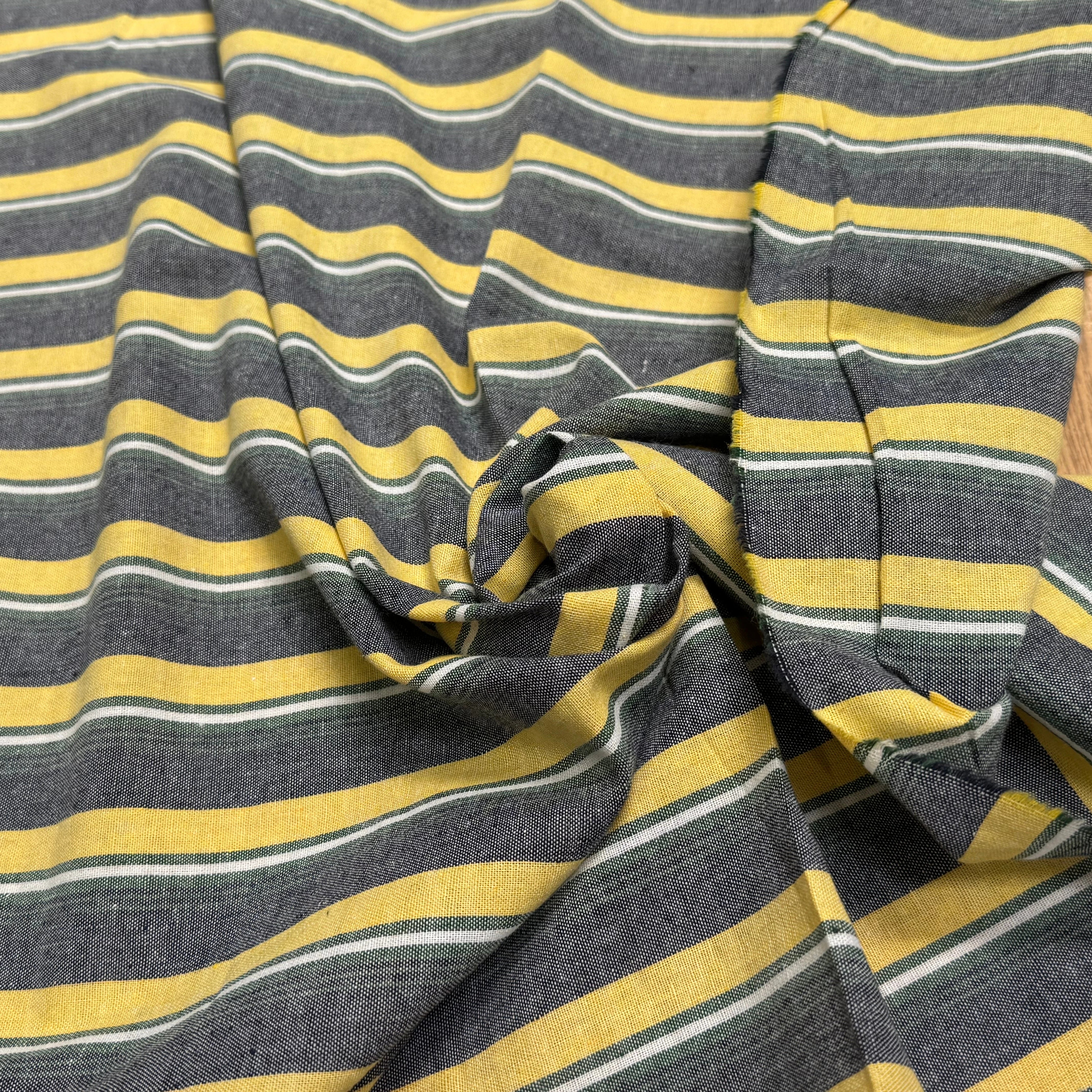 LIN VISCOSE RAYURES JAUNE VERTES ASPECT OXFORD - My Little Coupon