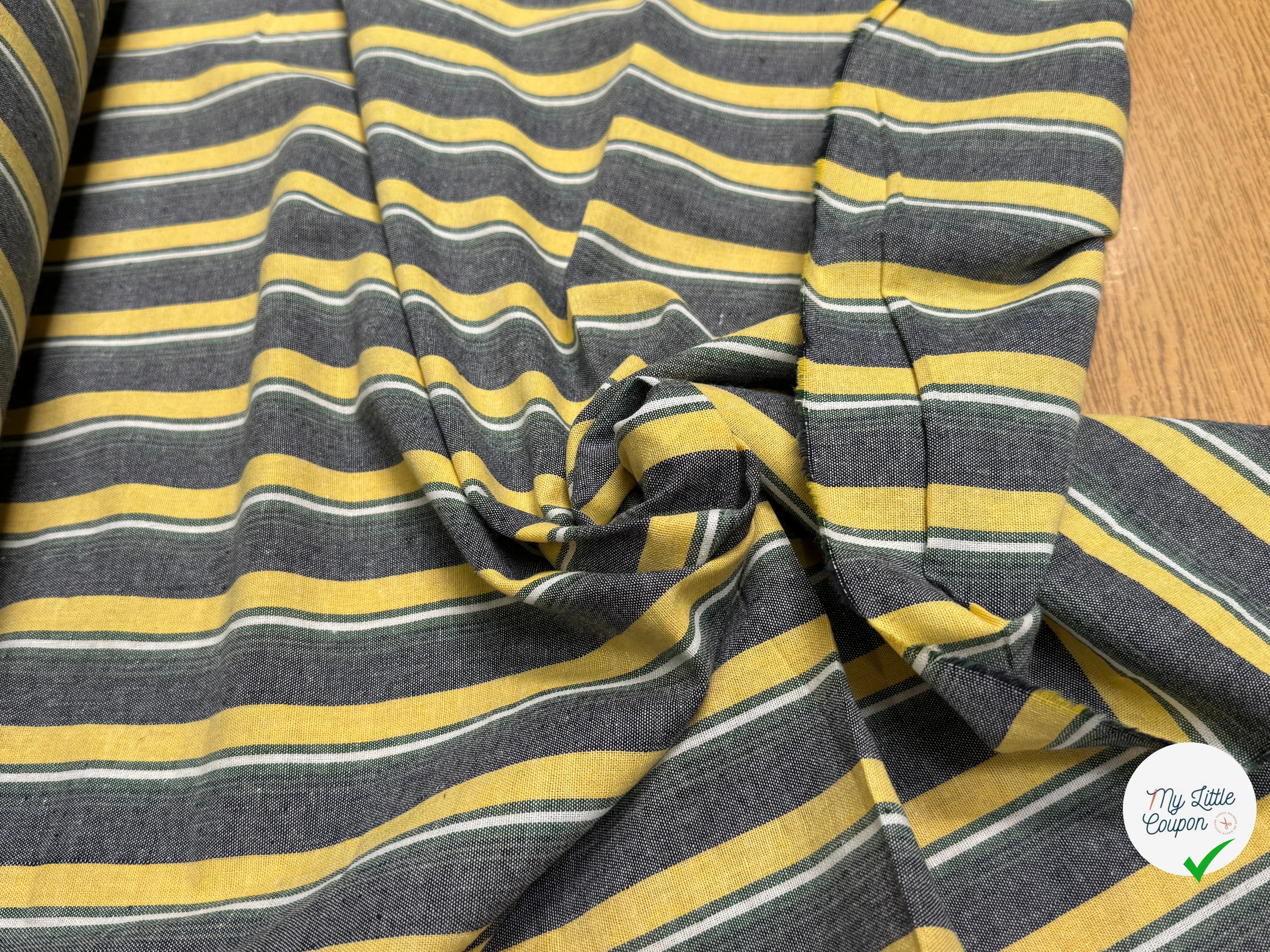 LIN VISCOSE RAYURES JAUNE VERTES ASPECT OXFORD - My Little Coupon