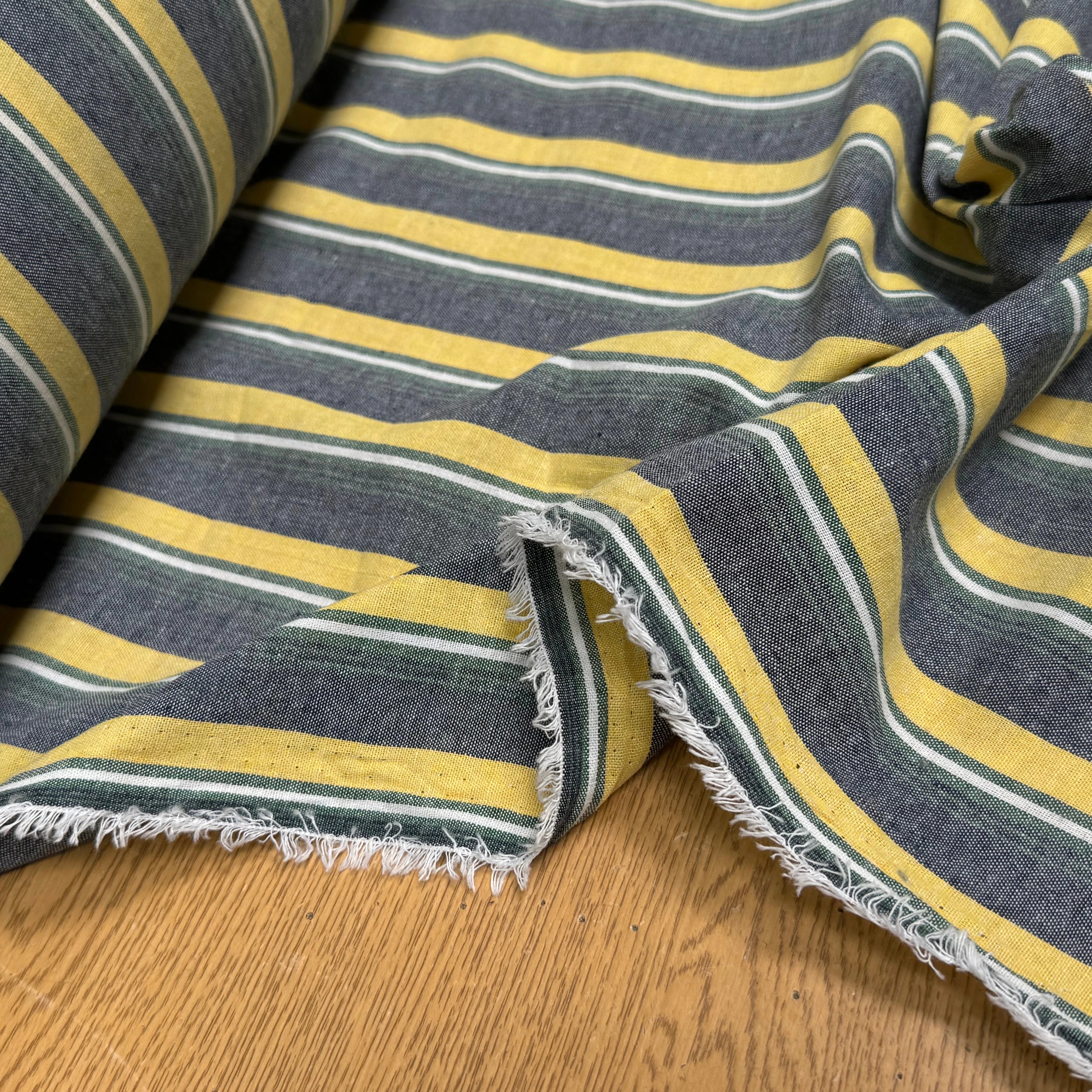 LIN VISCOSE RAYURES JAUNE VERTES ASPECT OXFORD - My Little Coupon