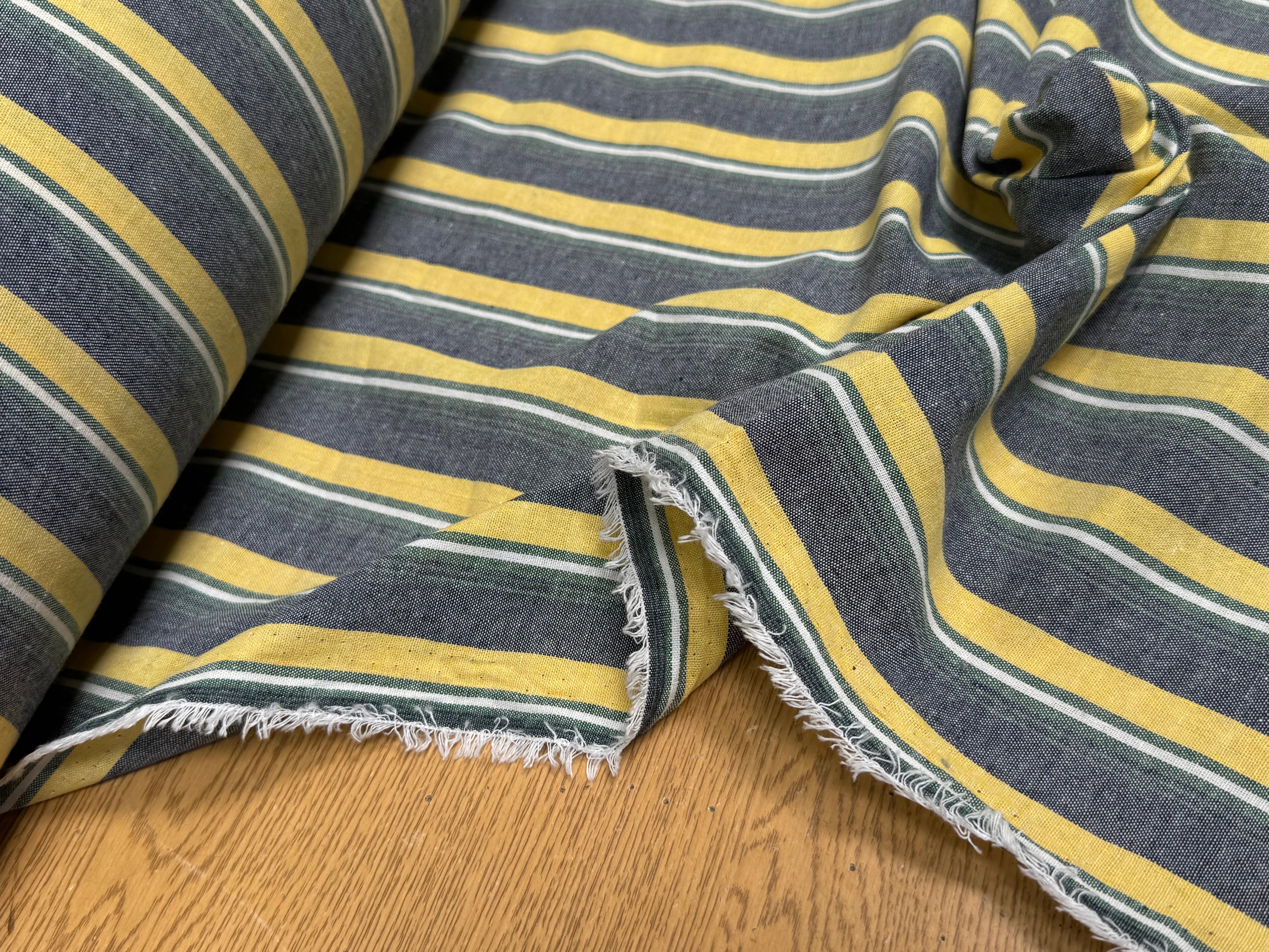 LIN VISCOSE RAYURES JAUNE VERTES ASPECT OXFORD - My Little Coupon