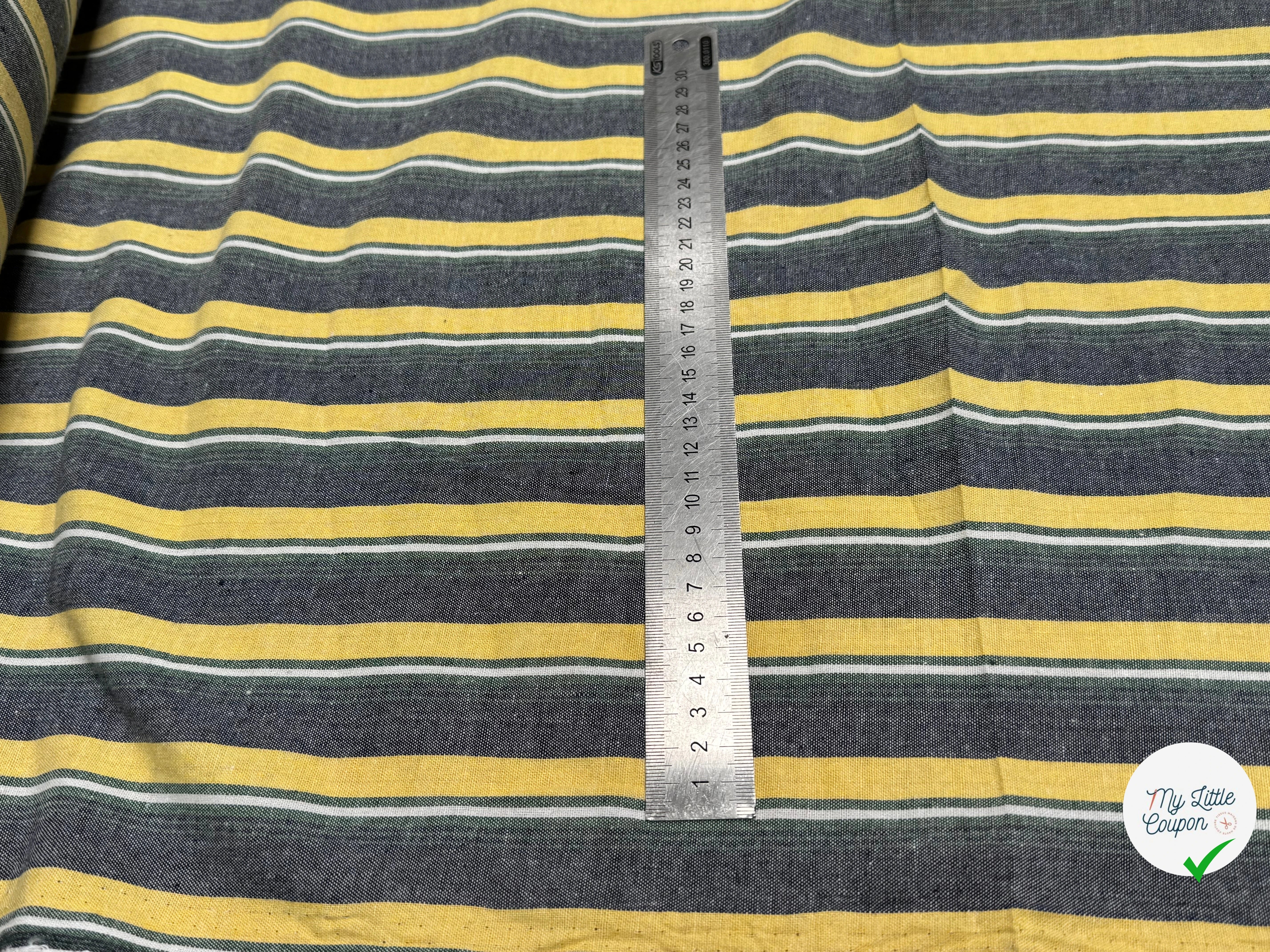 LIN VISCOSE RAYURES JAUNE VERTES ASPECT OXFORD - My Little Coupon