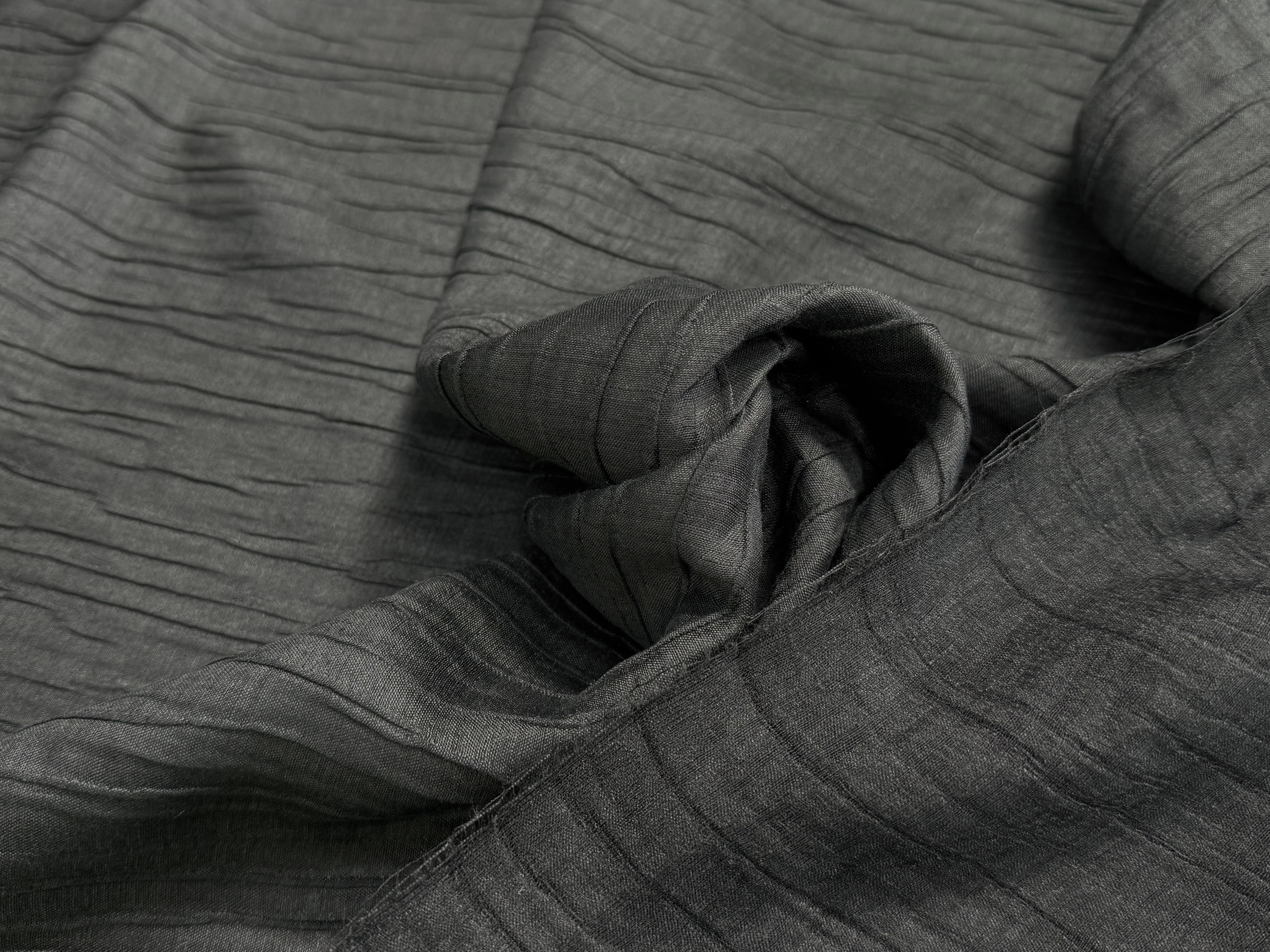 LIN VISCOSE SOIE NOIR ÉFFET PLISSÉ 66% LIN - My Little Coupon