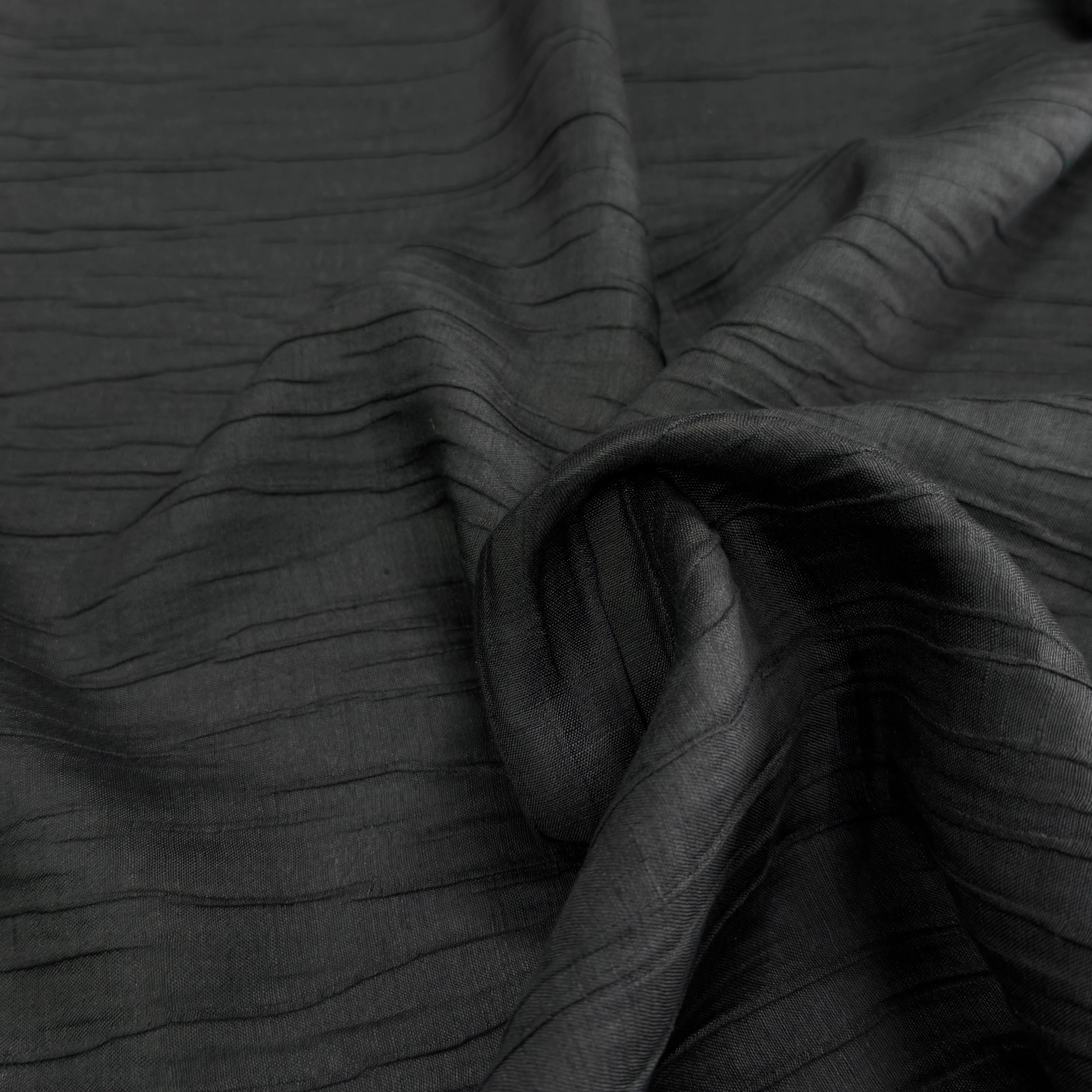 LIN VISCOSE SOIE NOIR ÉFFET PLISSÉ 66% LIN - My Little Coupon